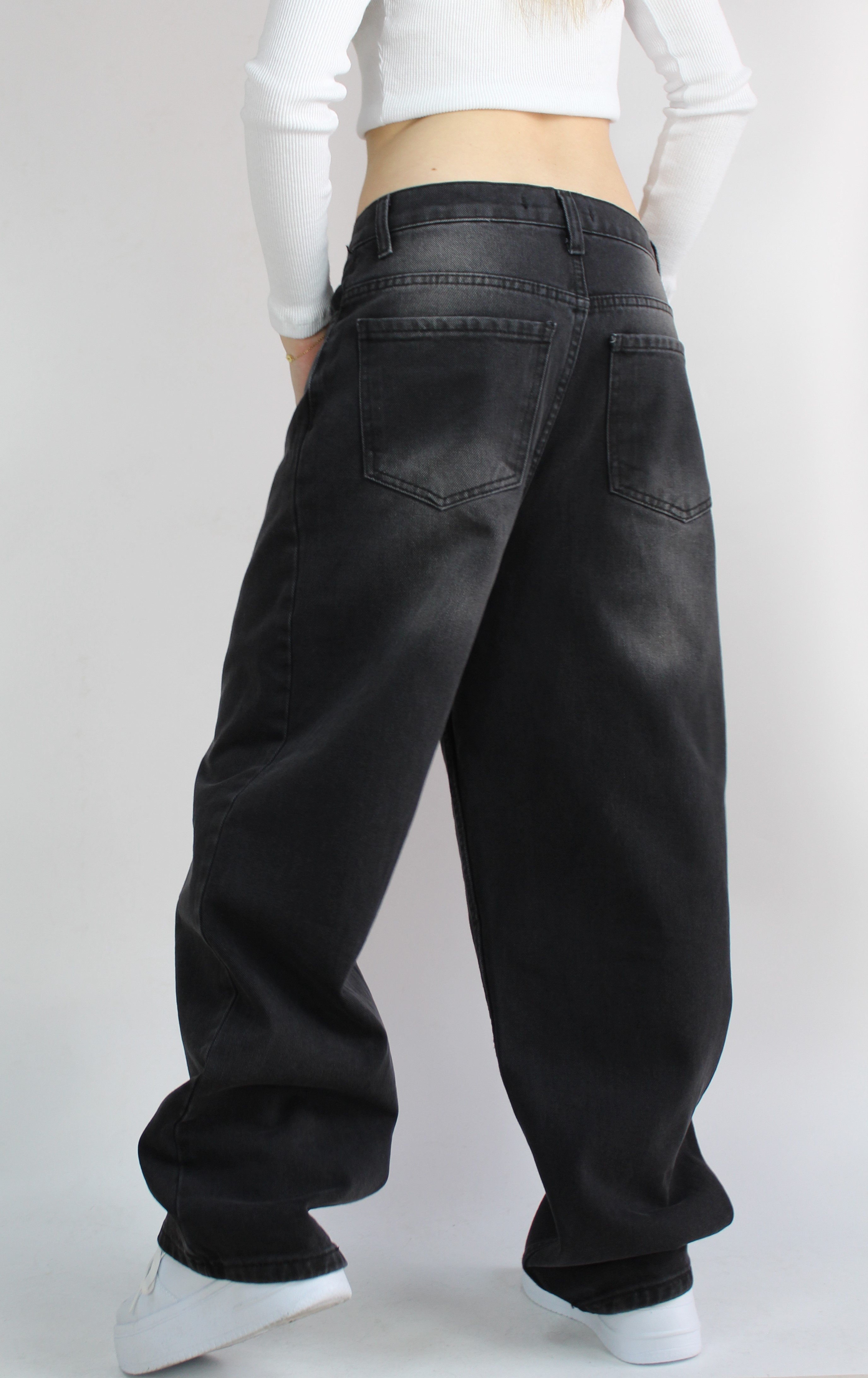 Vintage Siyah Yıkamalı Baggy Jean