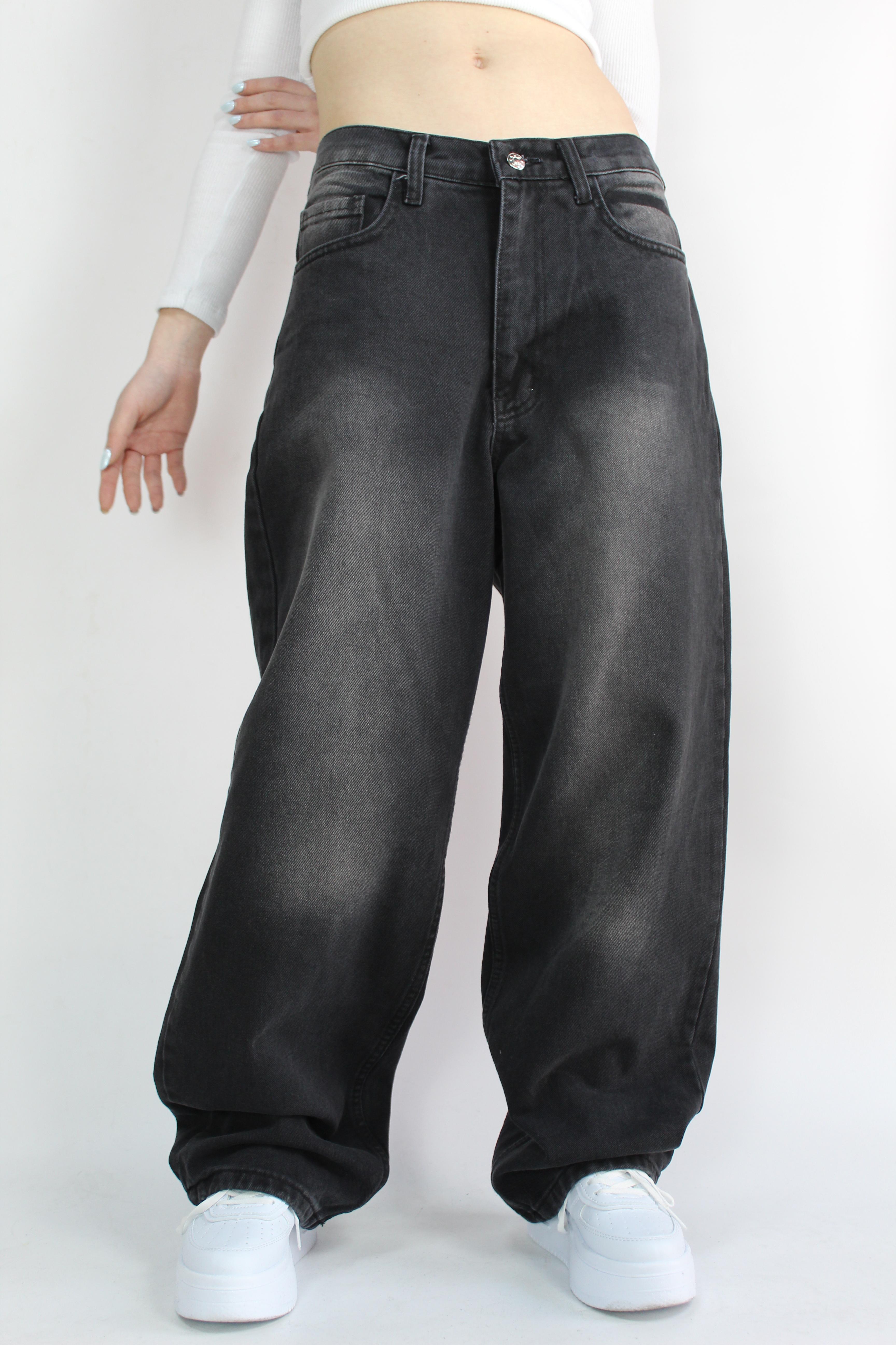 Vintage Siyah Yıkamalı Baggy Jean