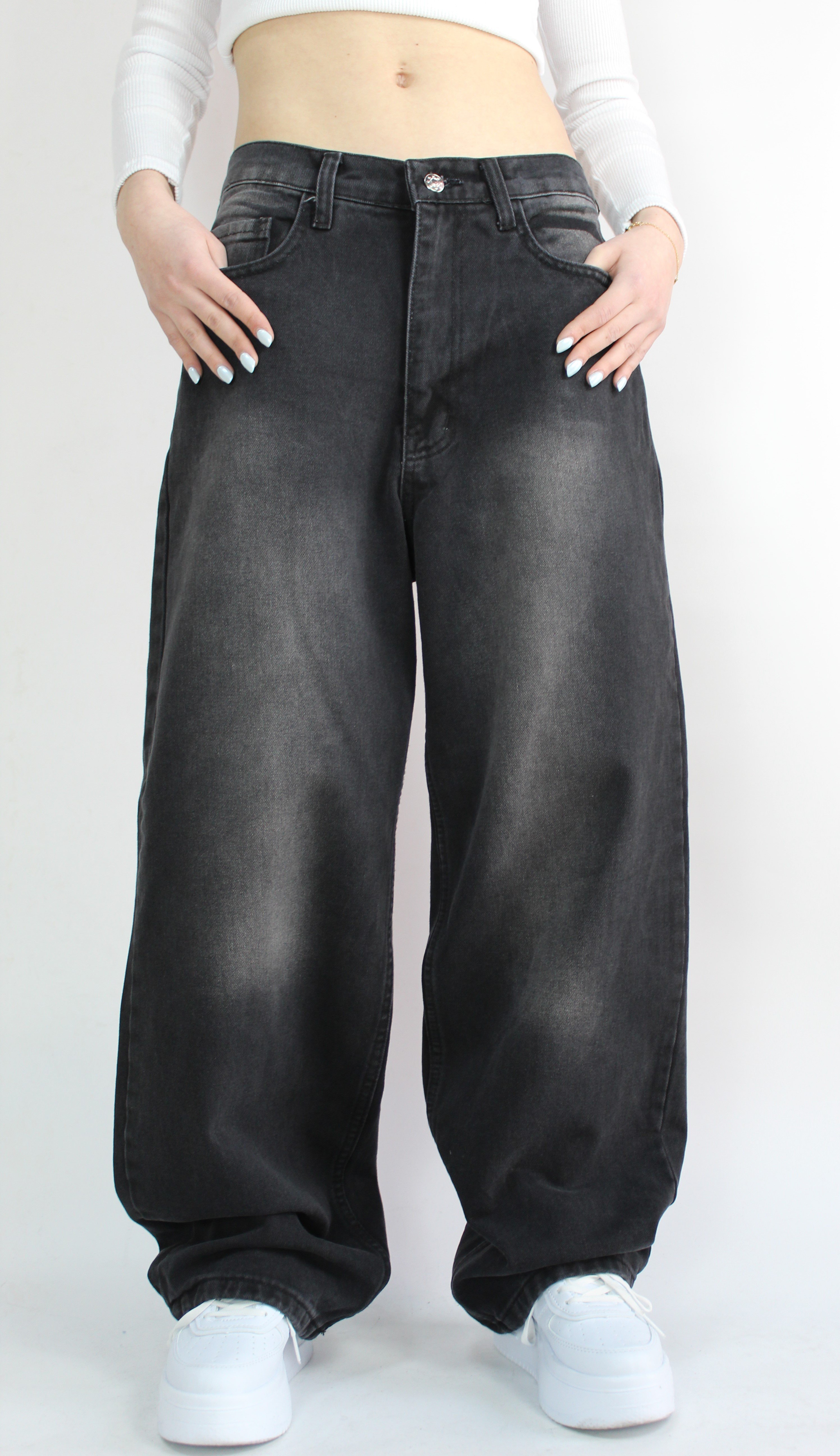 Vintage Siyah Yıkamalı Baggy Jean