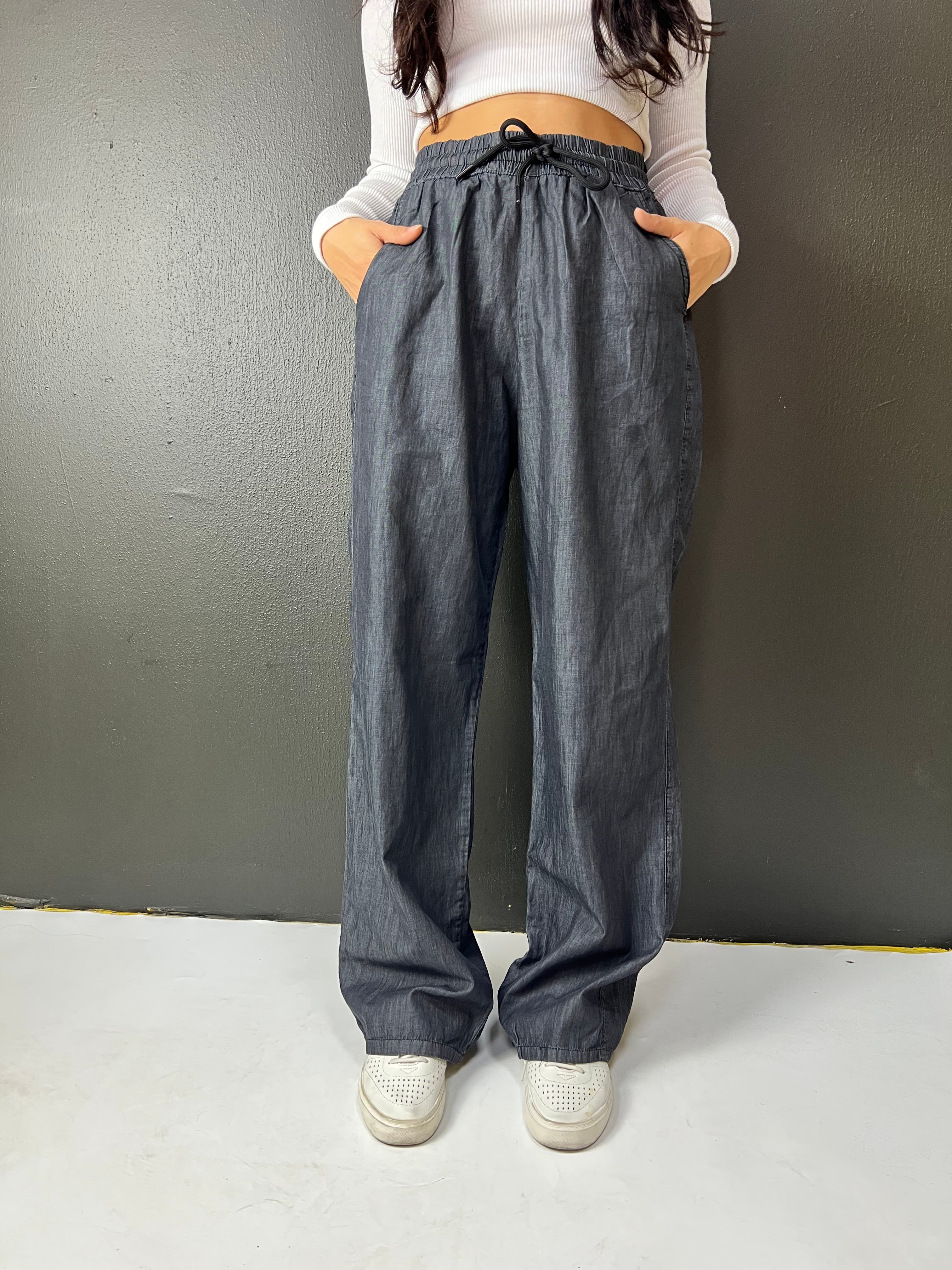 BEL LASTİKLİ BAĞCIKLI BOL PAÇA PALAZZO YAZLIK DENIM PANTOLON