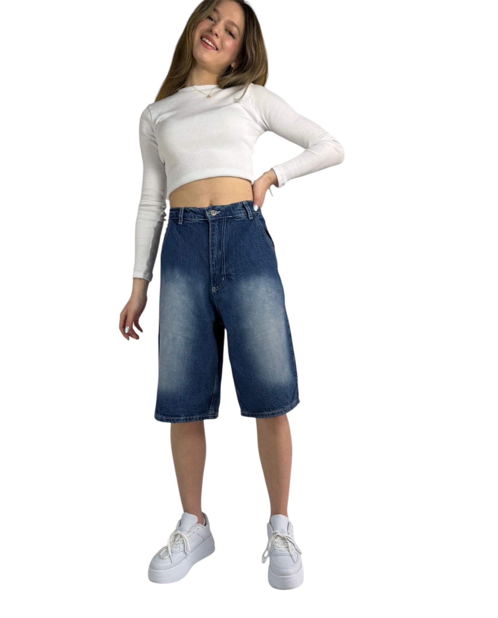 unisex taşlanmış yıkama baggy şort