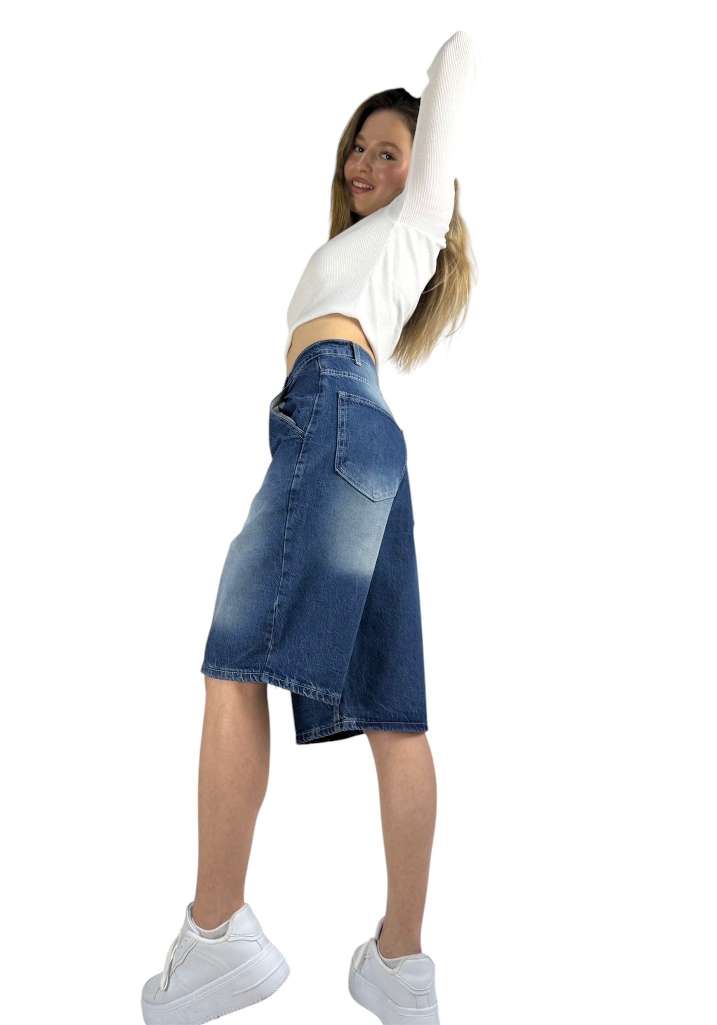 unisex taşlanmış yıkama baggy şort