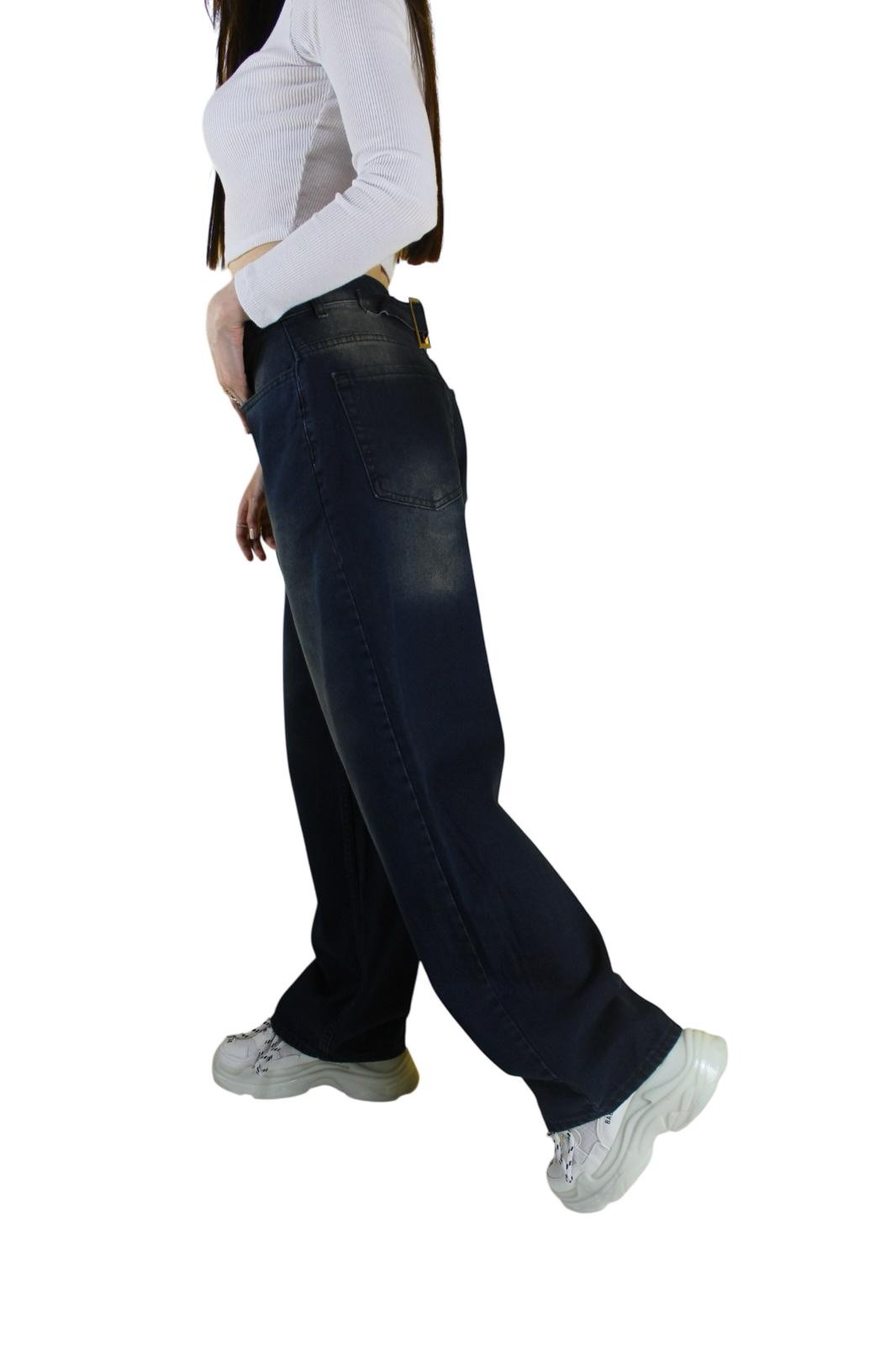 VİNTAGE YIKAMALI BEL AYARLANABİLEN TOKA DETAYLI BAGGY JEAN PANTOLON