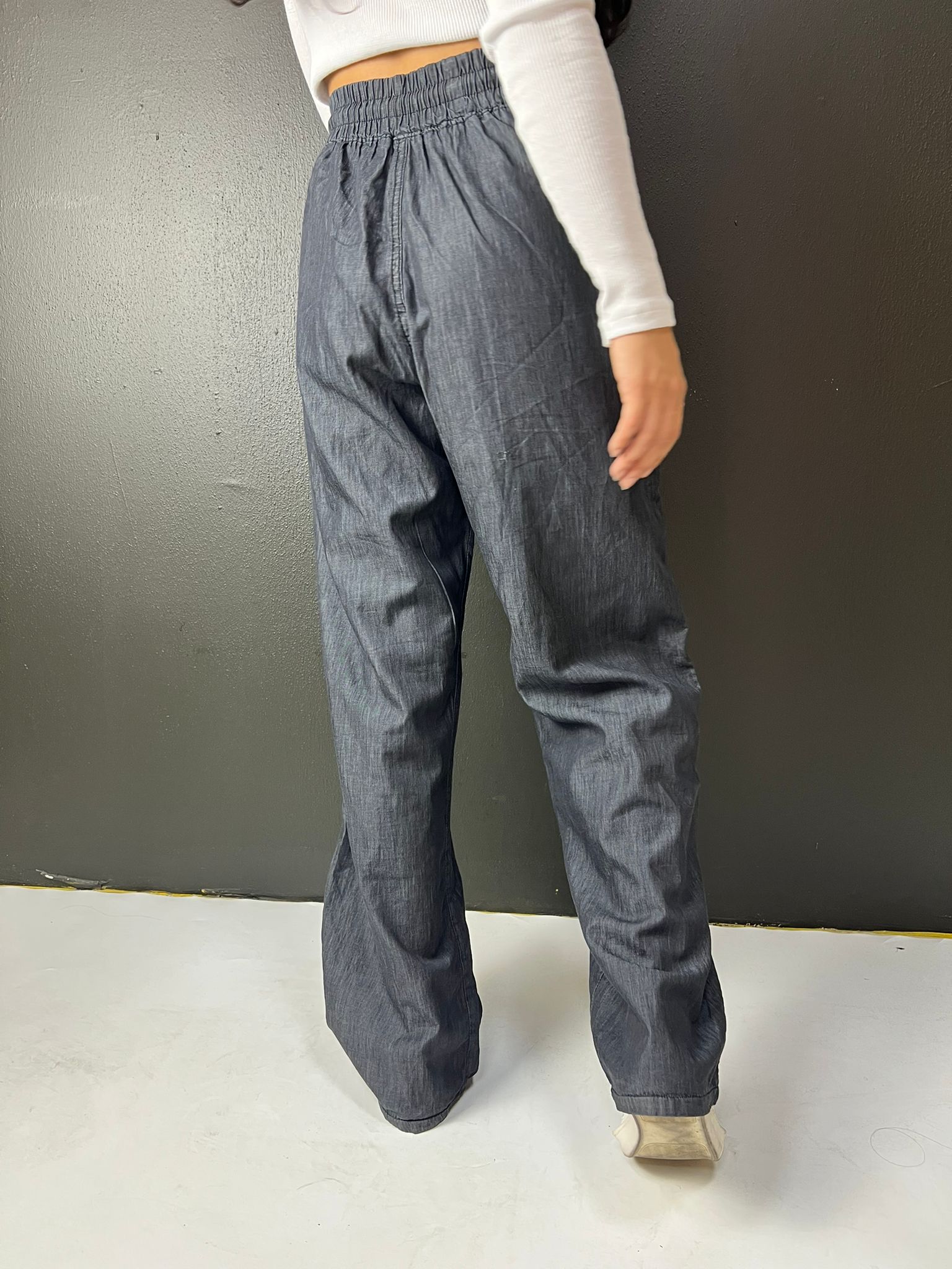 BEL LASTİKLİ BAĞCIKLI BOL PAÇA PALAZZO YAZLIK DENIM PANTOLON FÜME