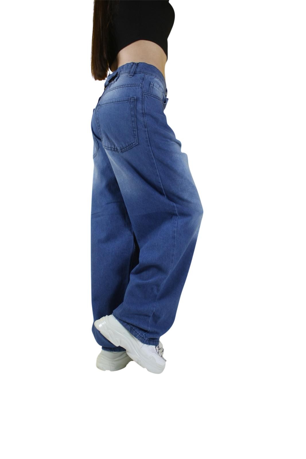YIKAMALI BEL AYARLANABİLEN TOKA DETAYLI BAGGY JEAN PANTOLON