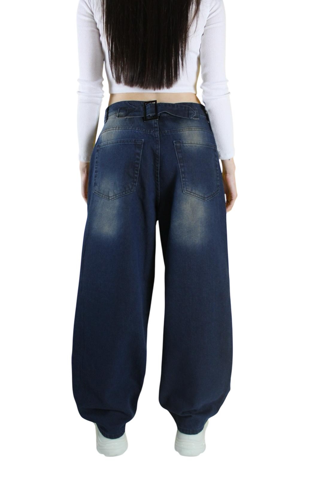 VİNTAGE YIKAMALI BEL AYARLANABİLEN TOKA DETAYLI BAGGY JEAN PANTOLON