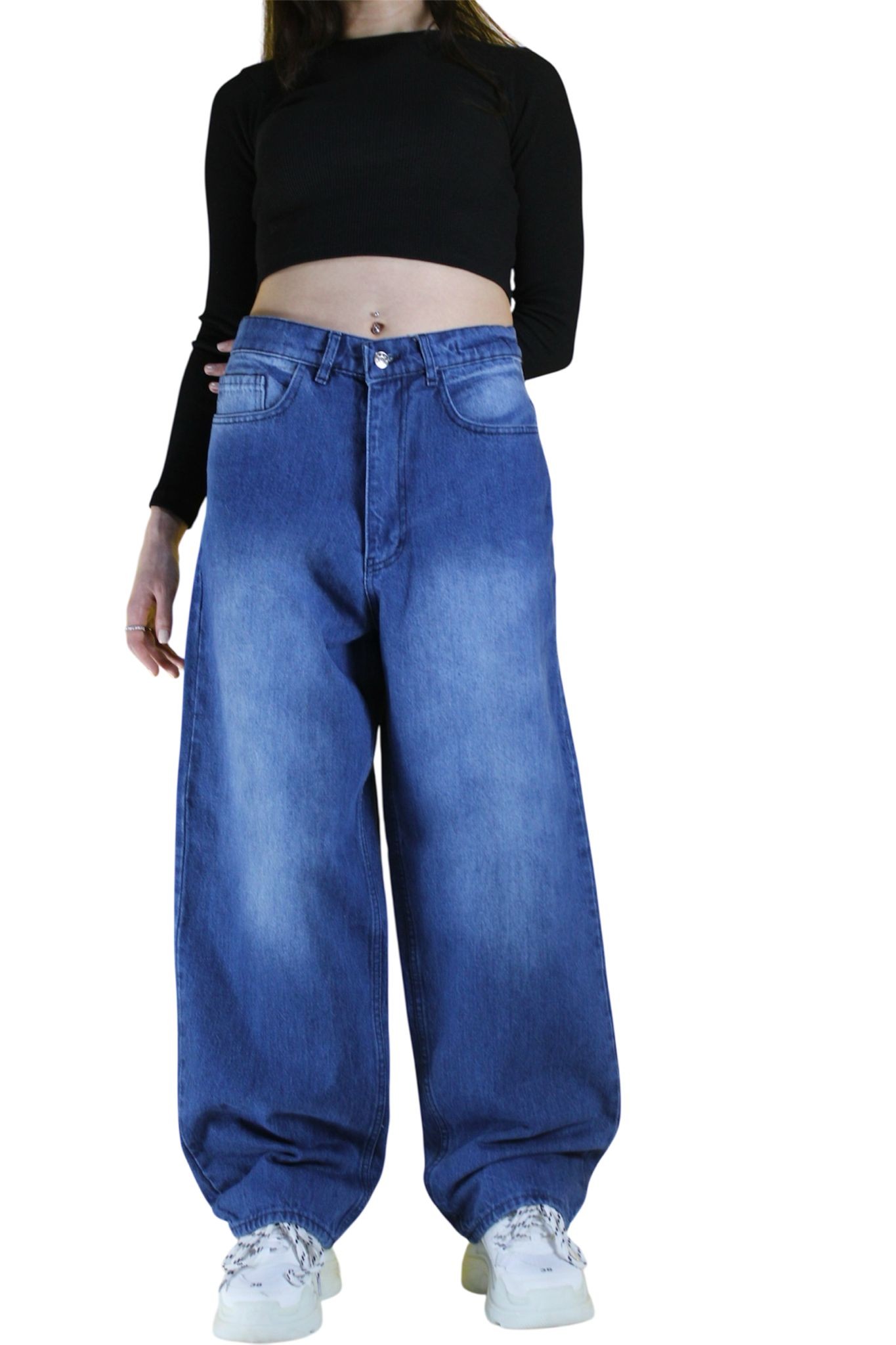 YIKAMALI BEL AYARLANABİLEN TOKA DETAYLI BAGGY JEAN PANTOLON