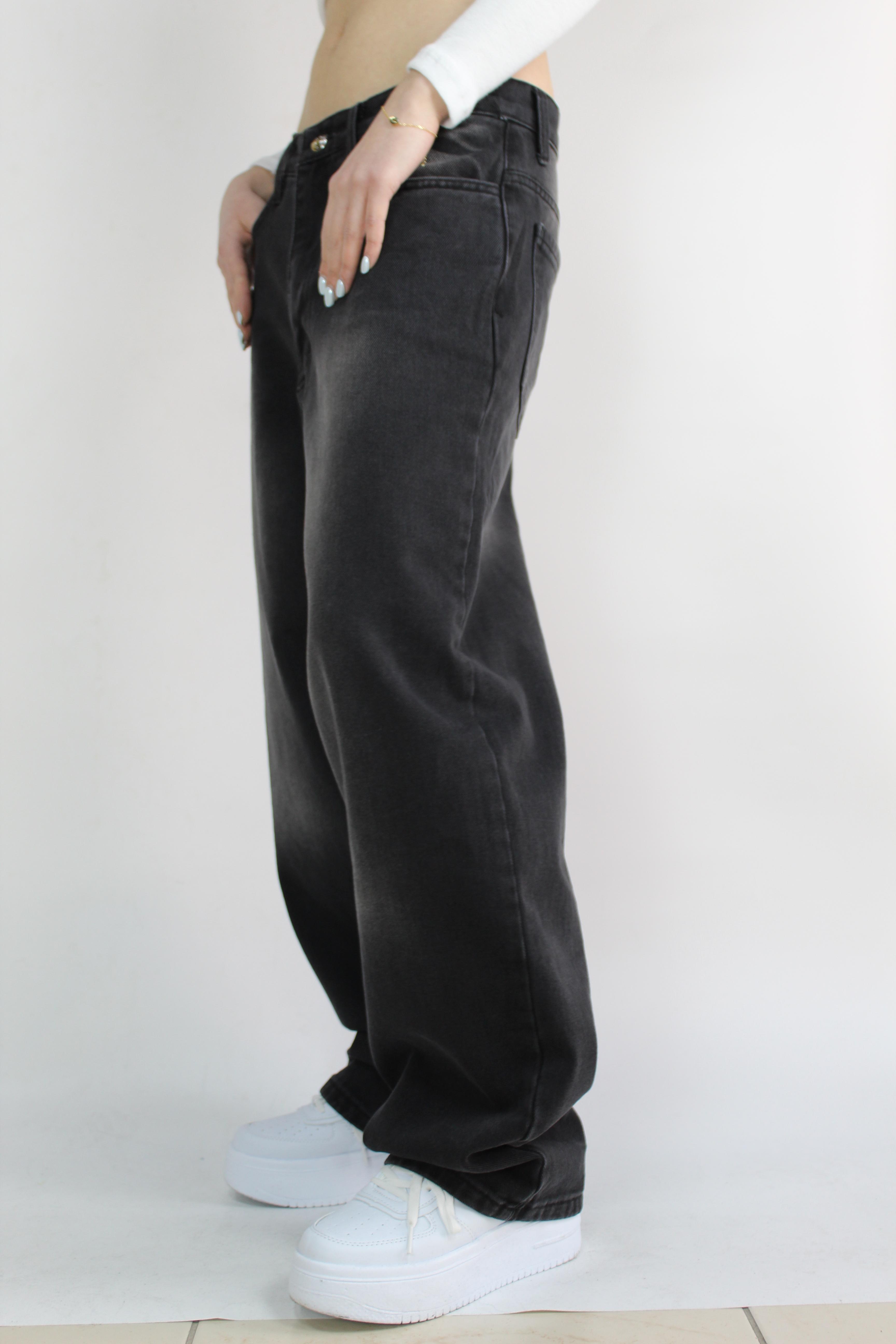Vintage Siyah Yıkamalı Baggy Jean
