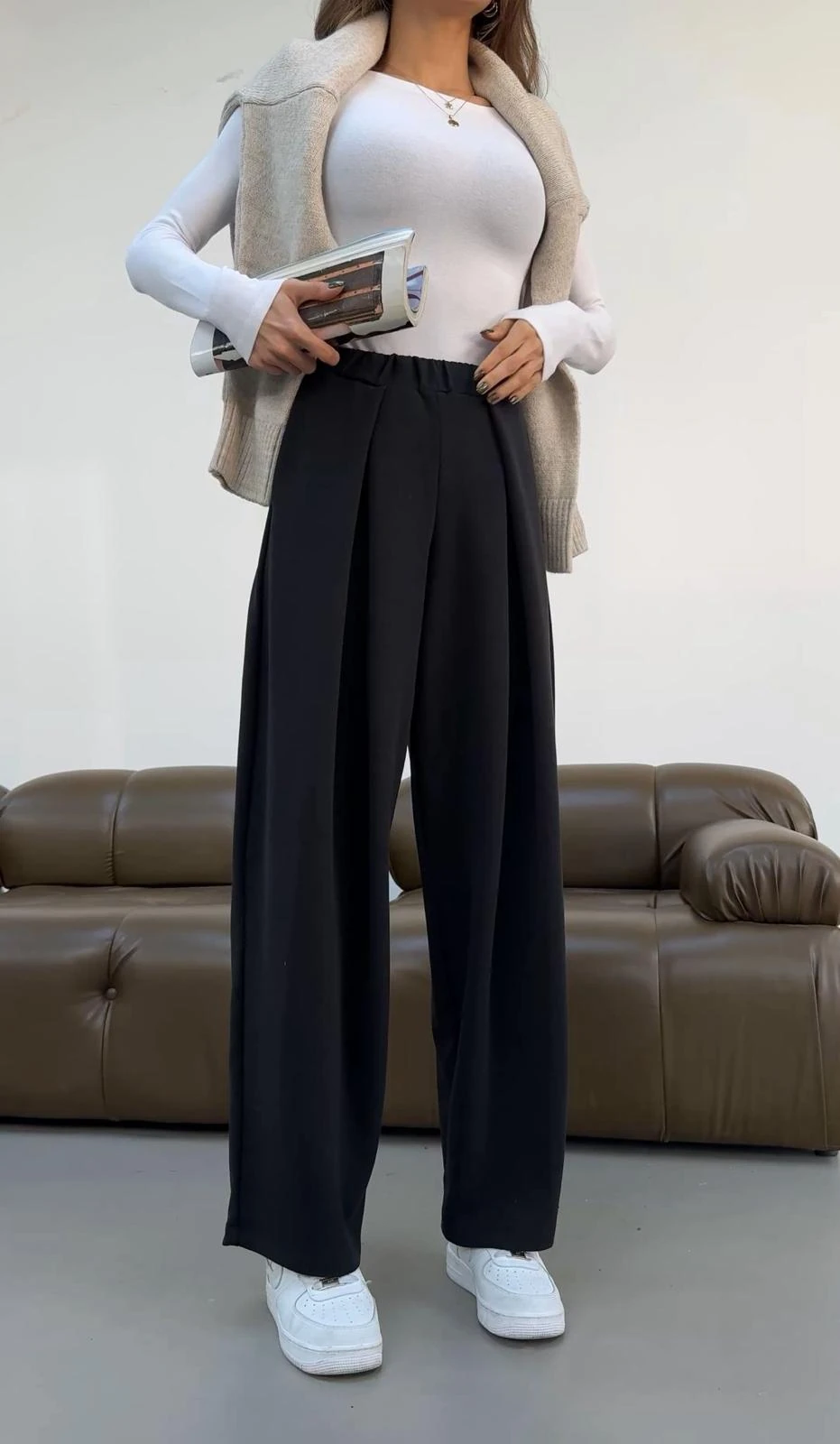 Oysho Pamuklu Modal Kumaş, kıvrık belli, düz kesim pantolon