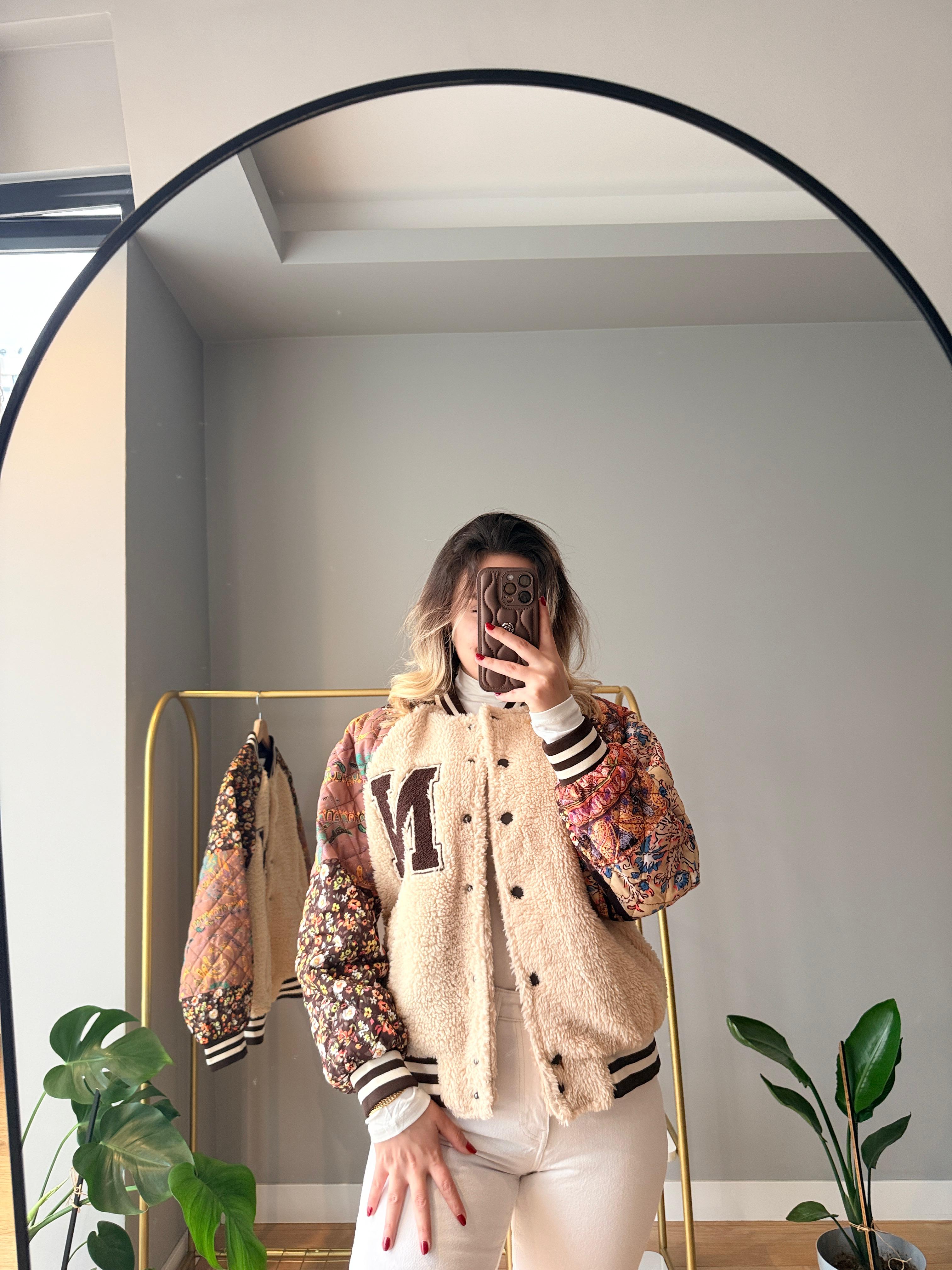 Kolları Baskılı Nakışlı Bomber Mont