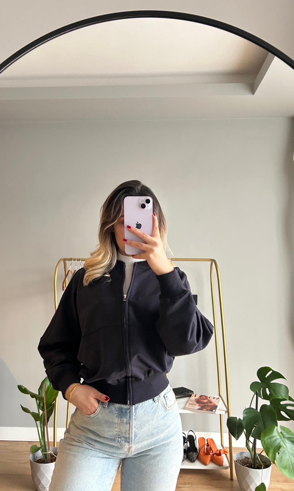 Siyah Kadın Fermuarlı Ceket