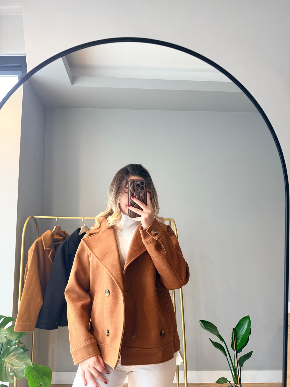 Kahverengi Kruvaze Kaşe Kaban