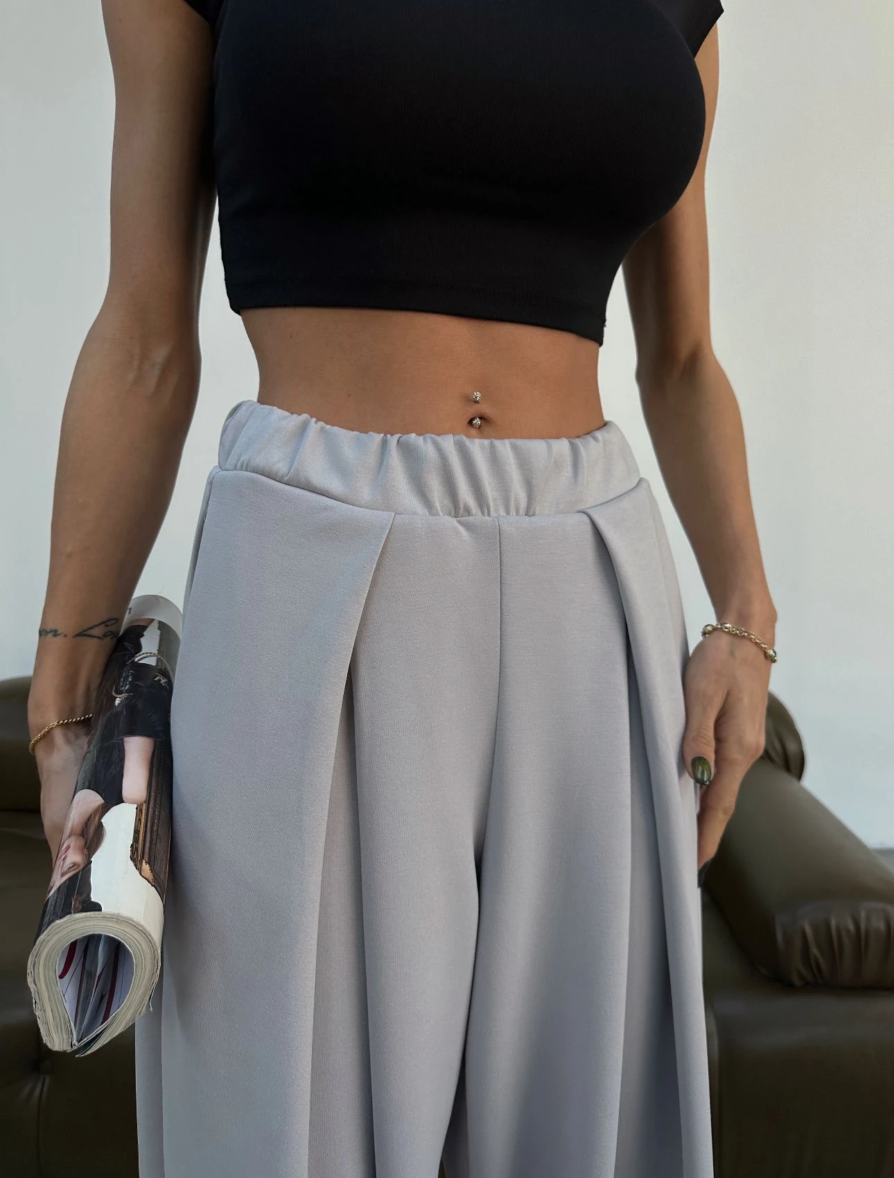 siyah oysho model önü pilili modal kumaş pantolon