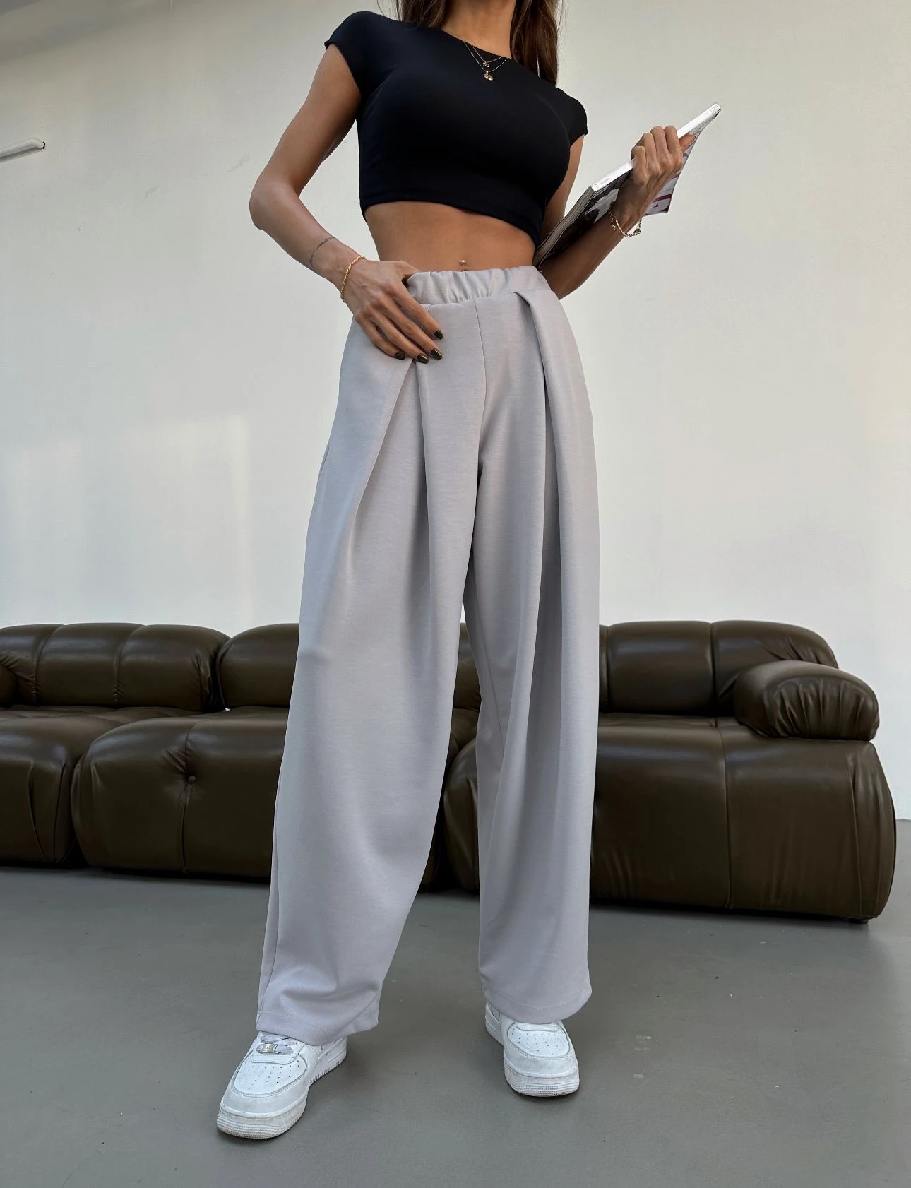 siyah oysho model önü pilili modal kumaş pantolon