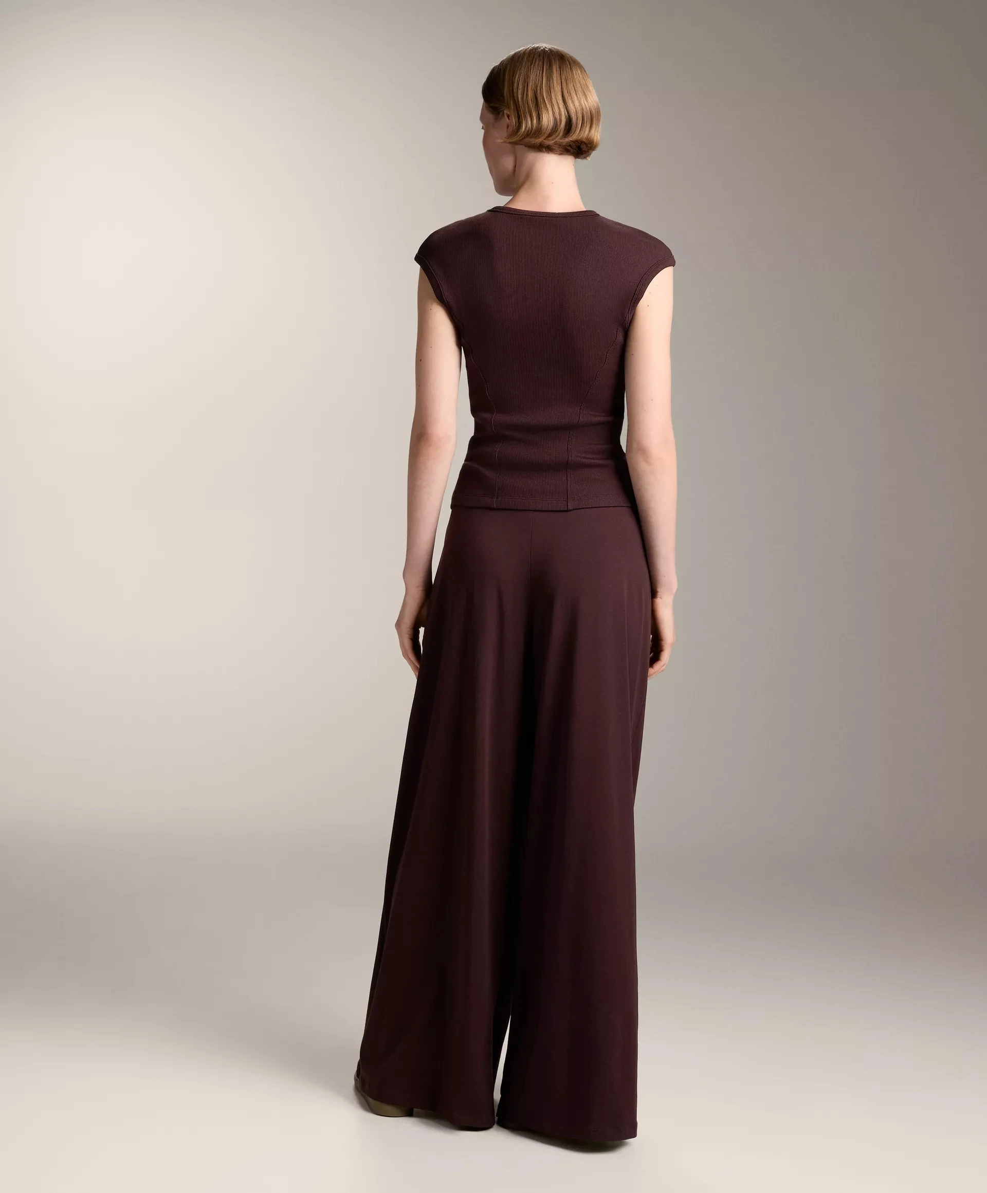  Oysho Pamuklu Modal Kumaş, kıvrık belli, düz kesim pantolon