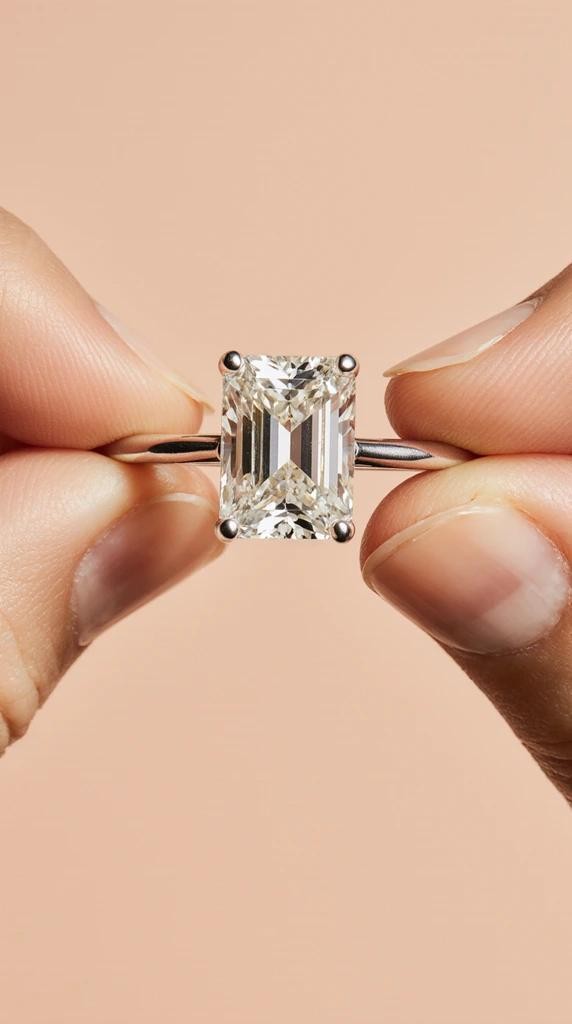 EVYANA  Emerald Cut Tektaş Yüzük 
