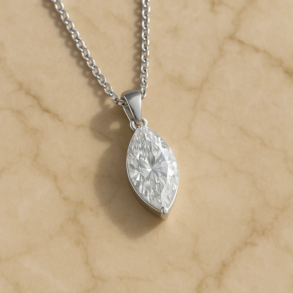 Marquise Cut Tektaş Pırlanta Kolye – 14K Silver