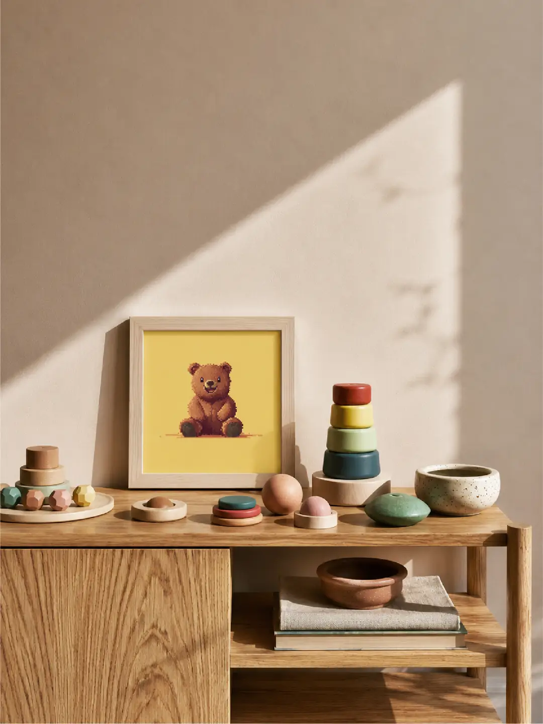 Honey Bear 23x23 cm bebek odası tablosu raf üzerinde