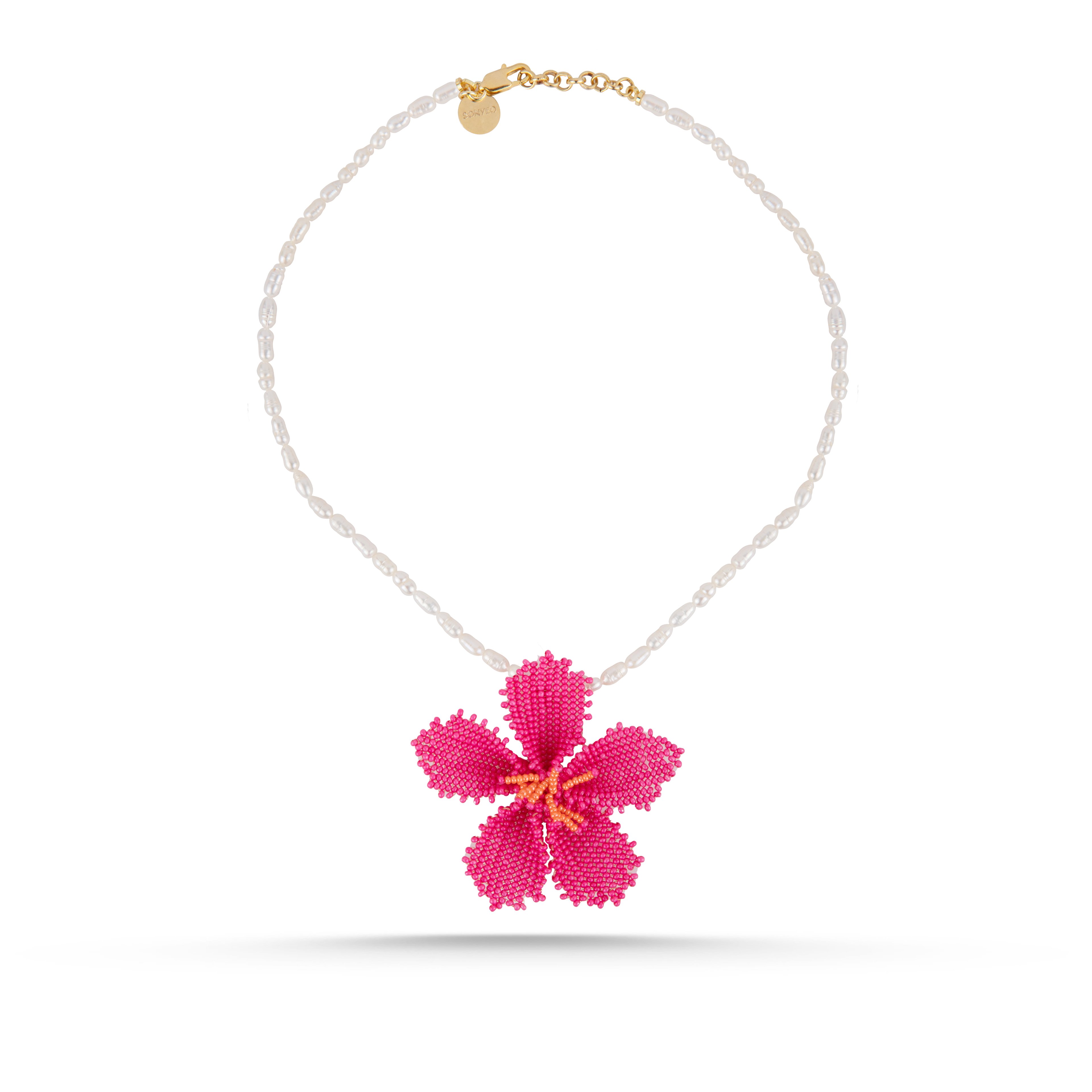 FLOWER PENDANT PEARL NECKLACE 