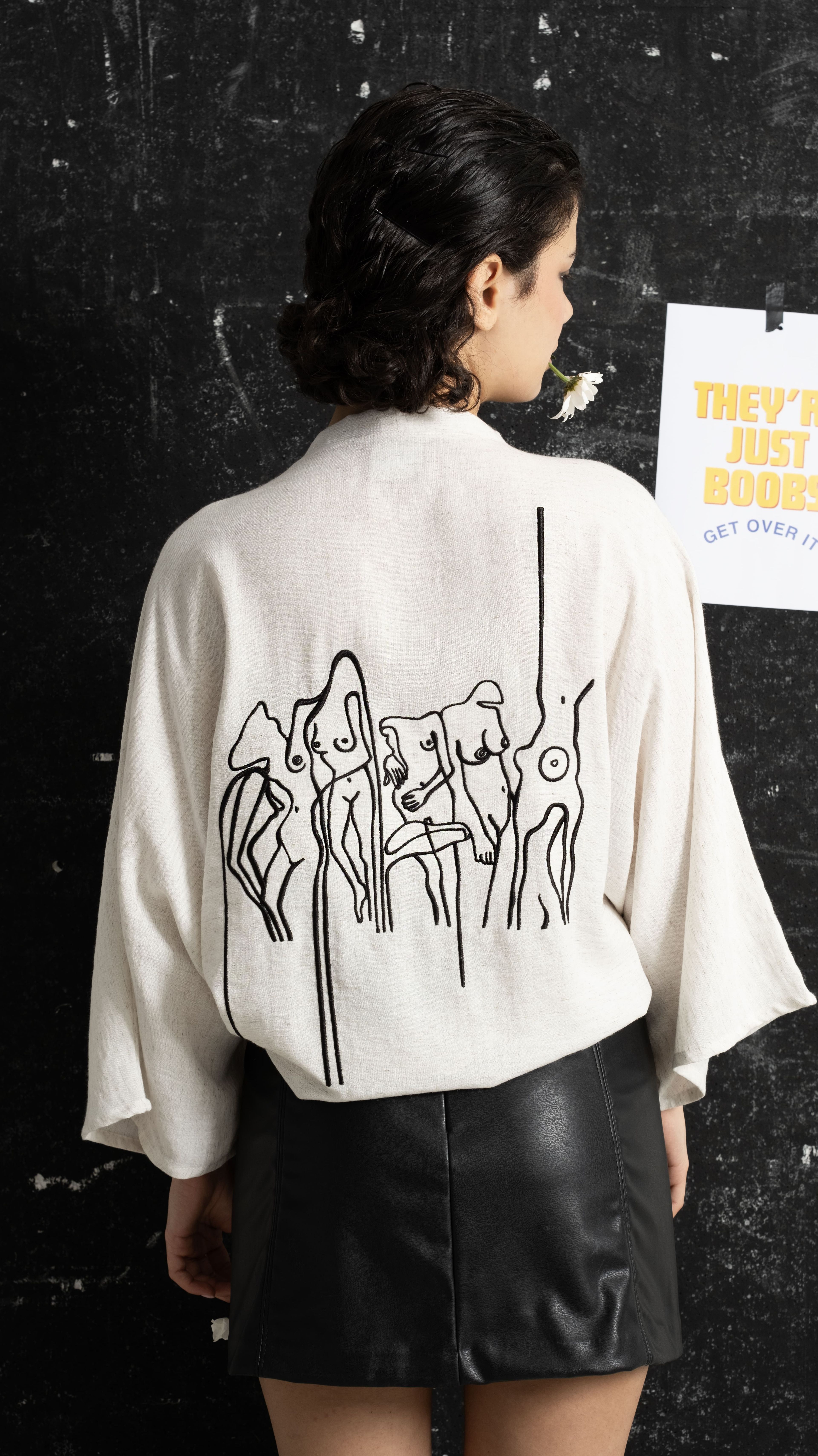 Nakış İşlemeli Oversize Kimono - Hanıms - Beyaz