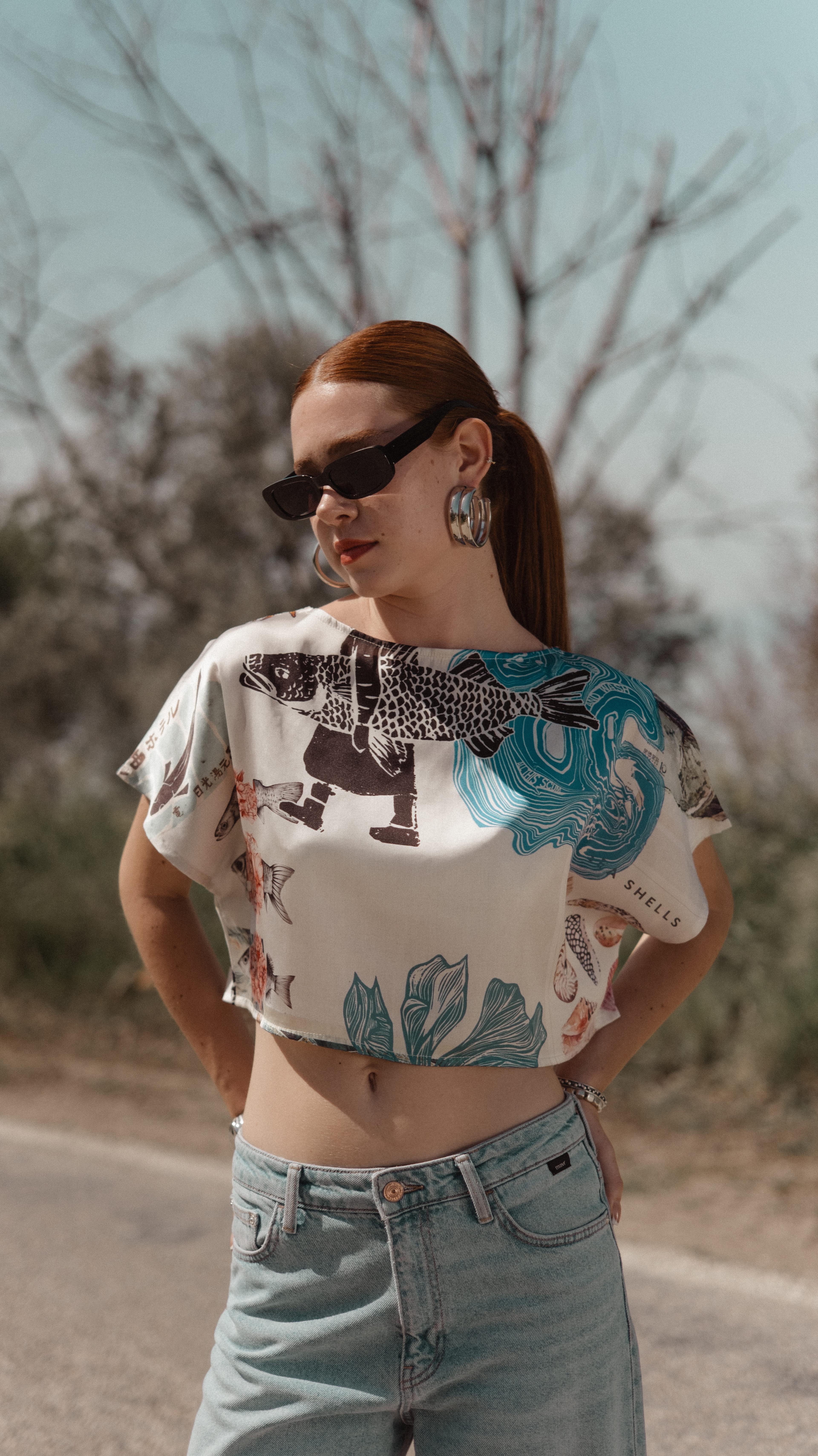 Tasarım Karışık Desen Saten Crop 