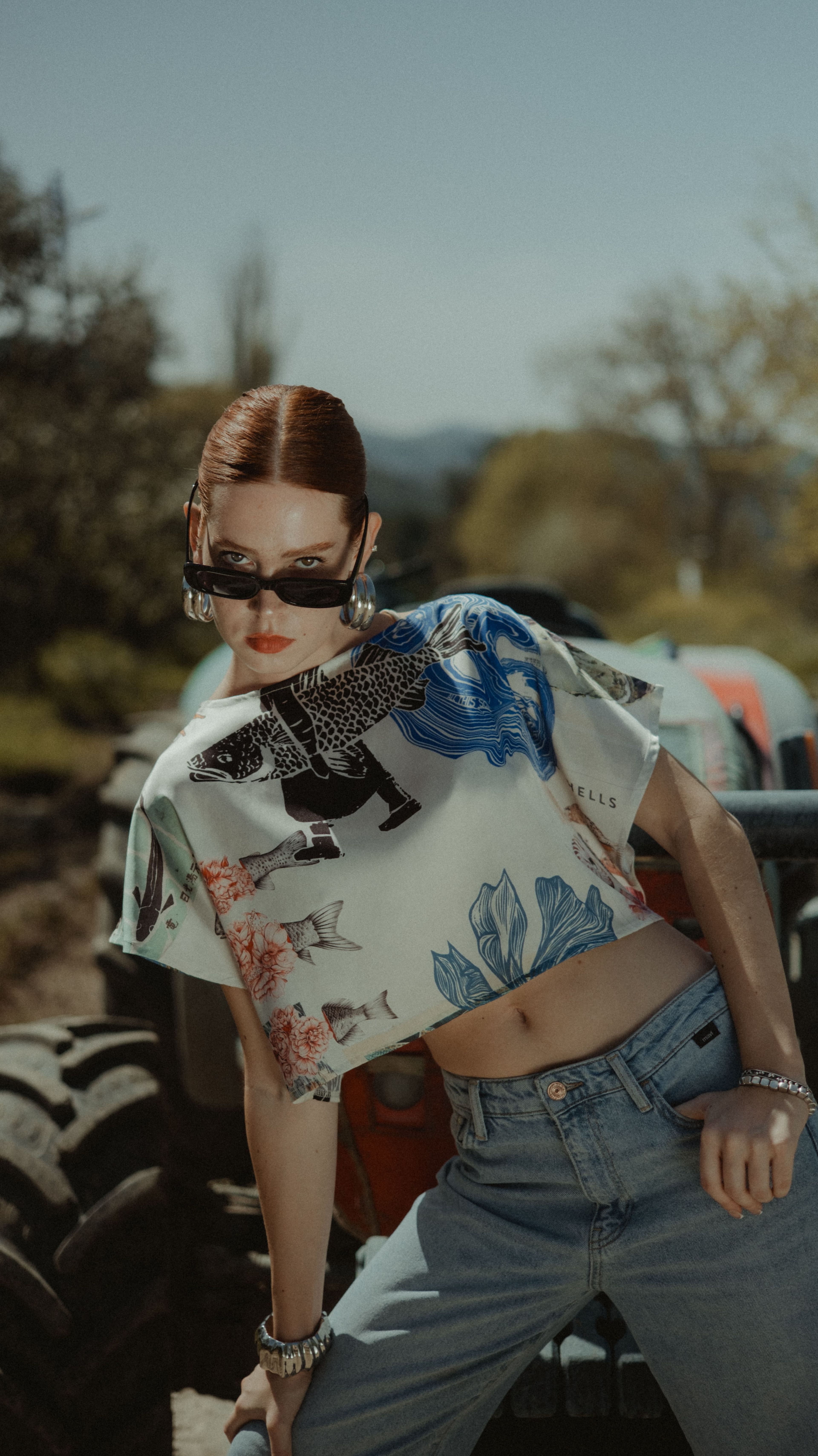 Tasarım Karışık Desen Saten Crop 