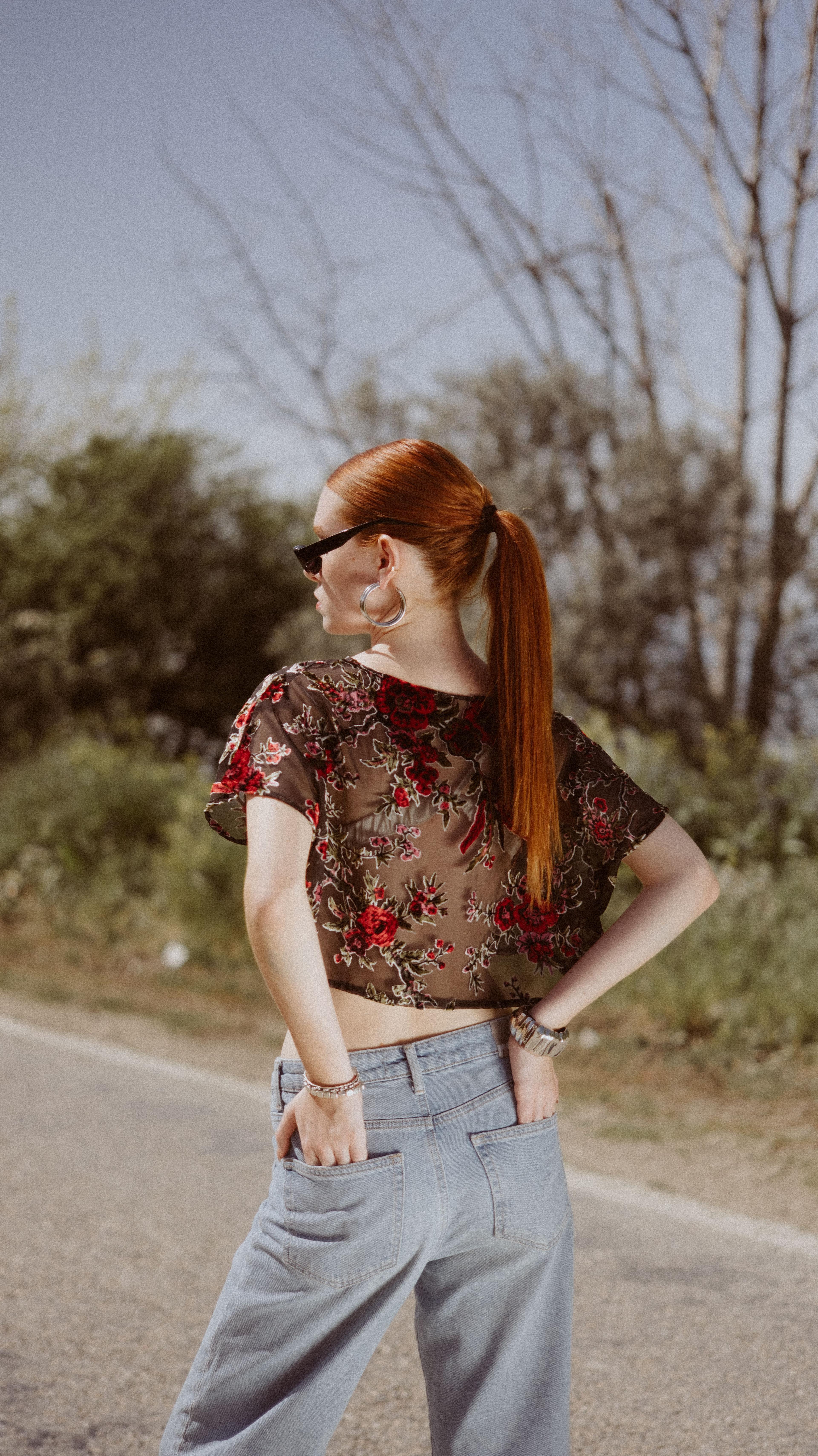 Bedensiz Brode Crop - Siyah Kırmızı
