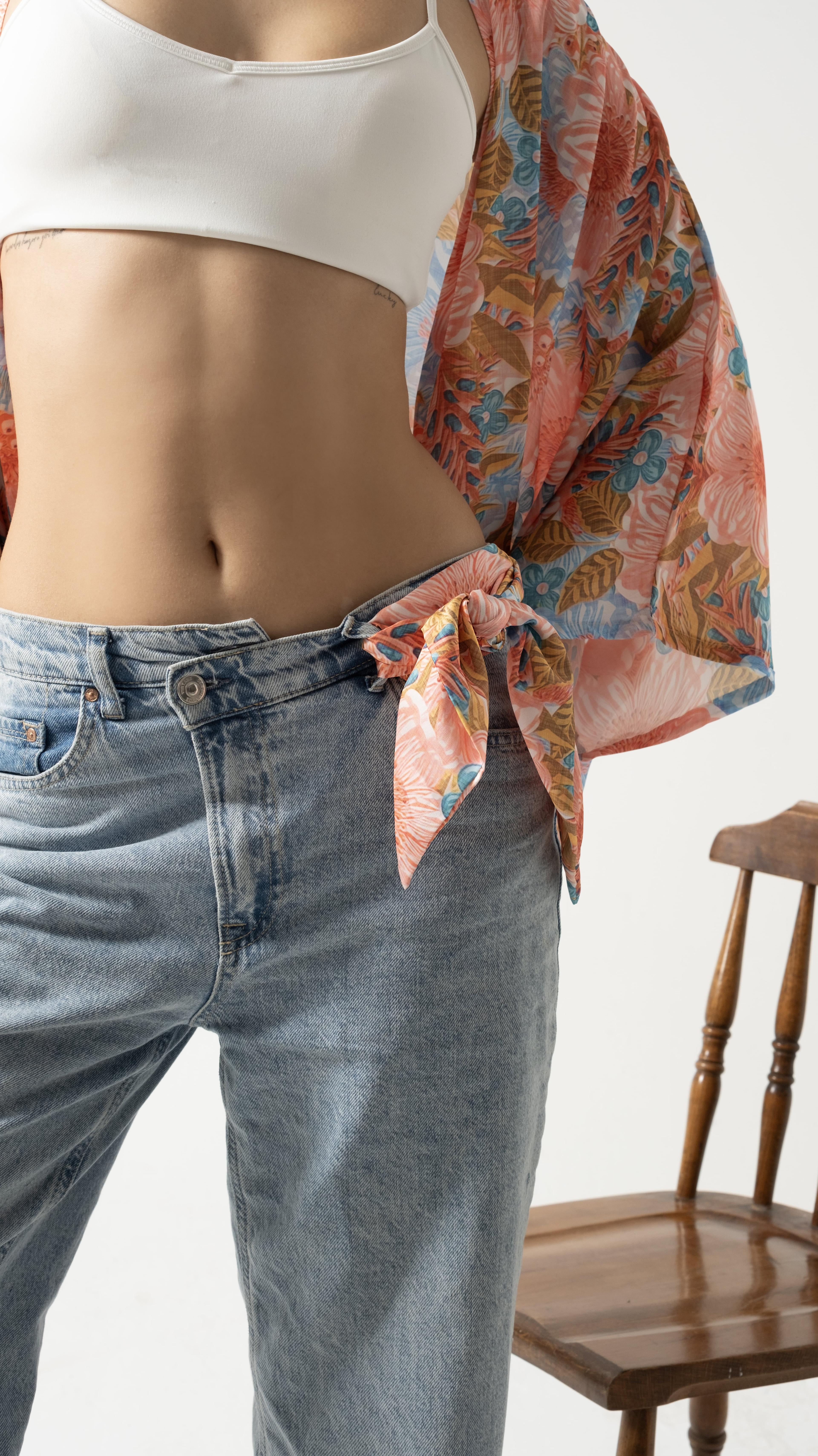 Saten Oversize Kimono - Bloody Mary - Mavi-Turuncu