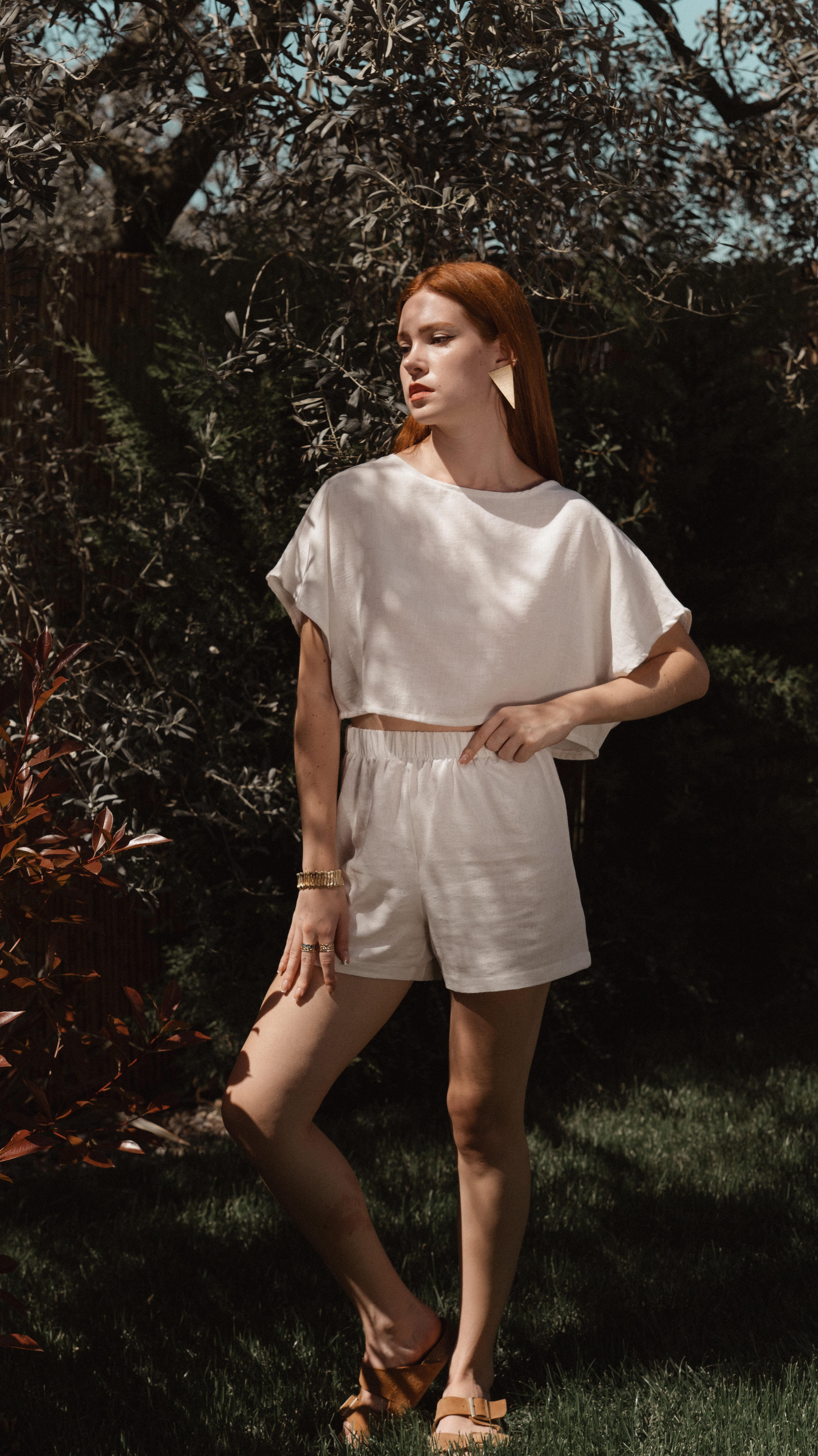 Basic Bedensiz Keten Crop - Beyaz