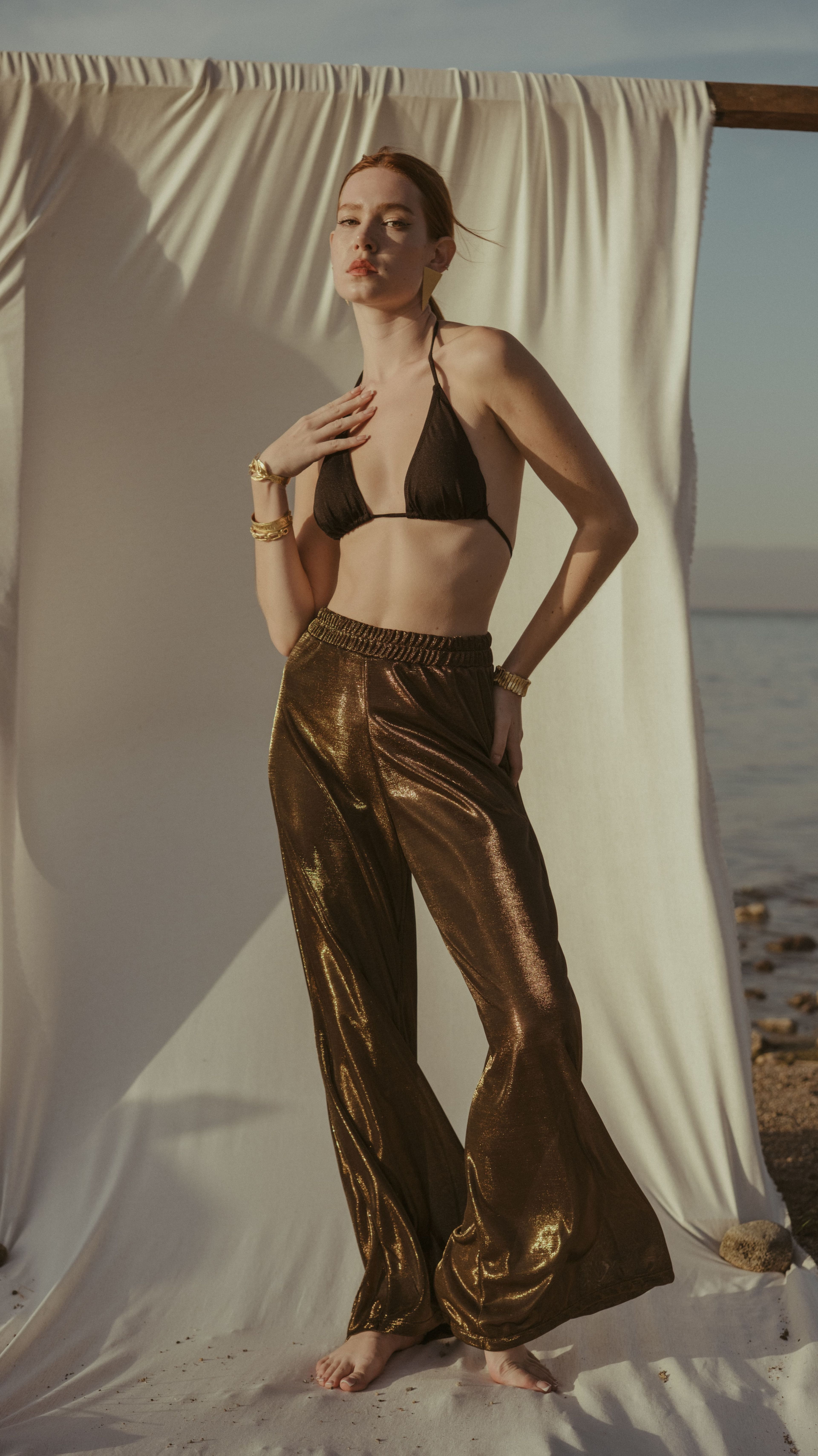 Gold Parlak Pantolon
