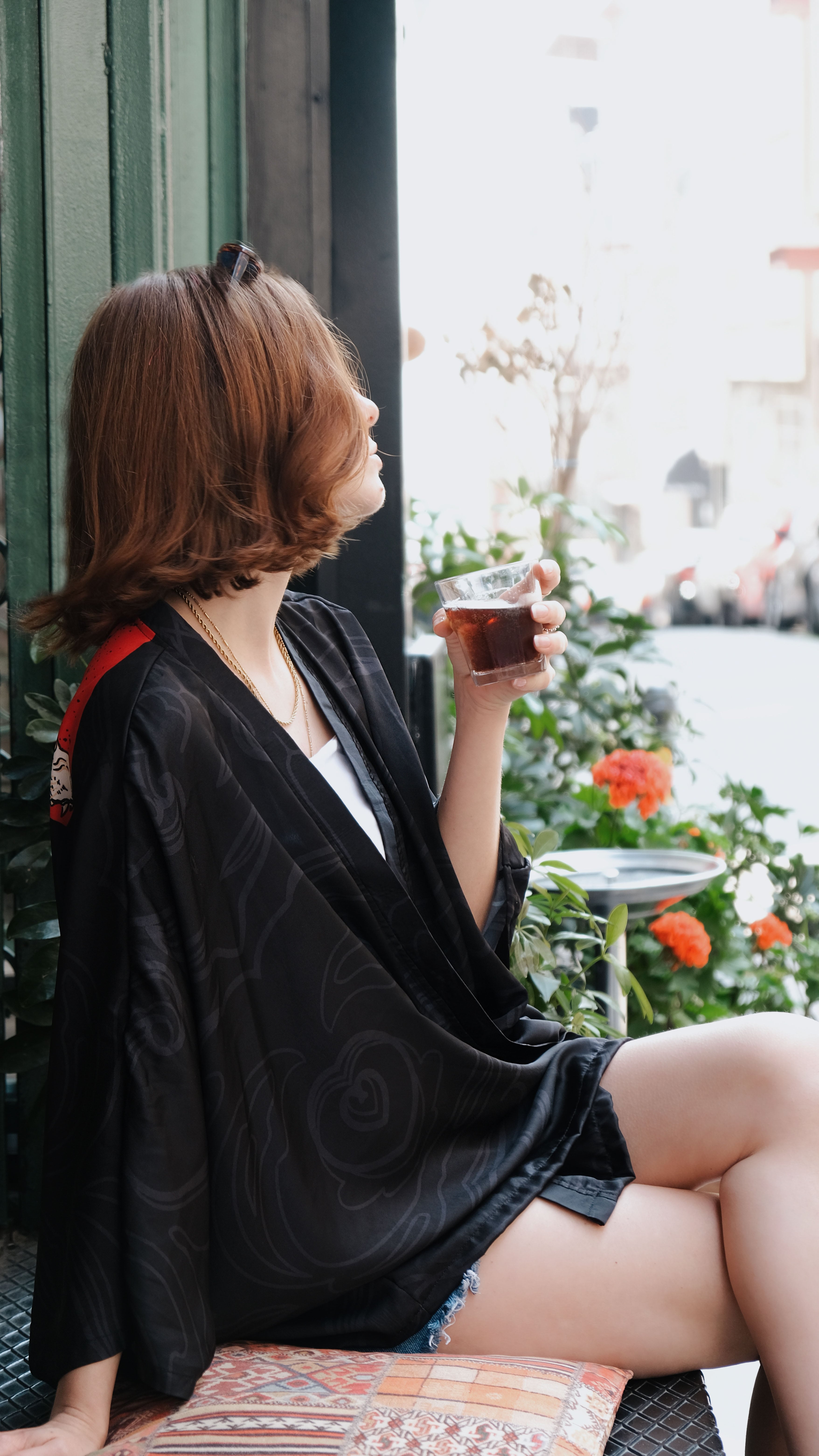 Oversize Saten Kimono - Tiger - Beyaz