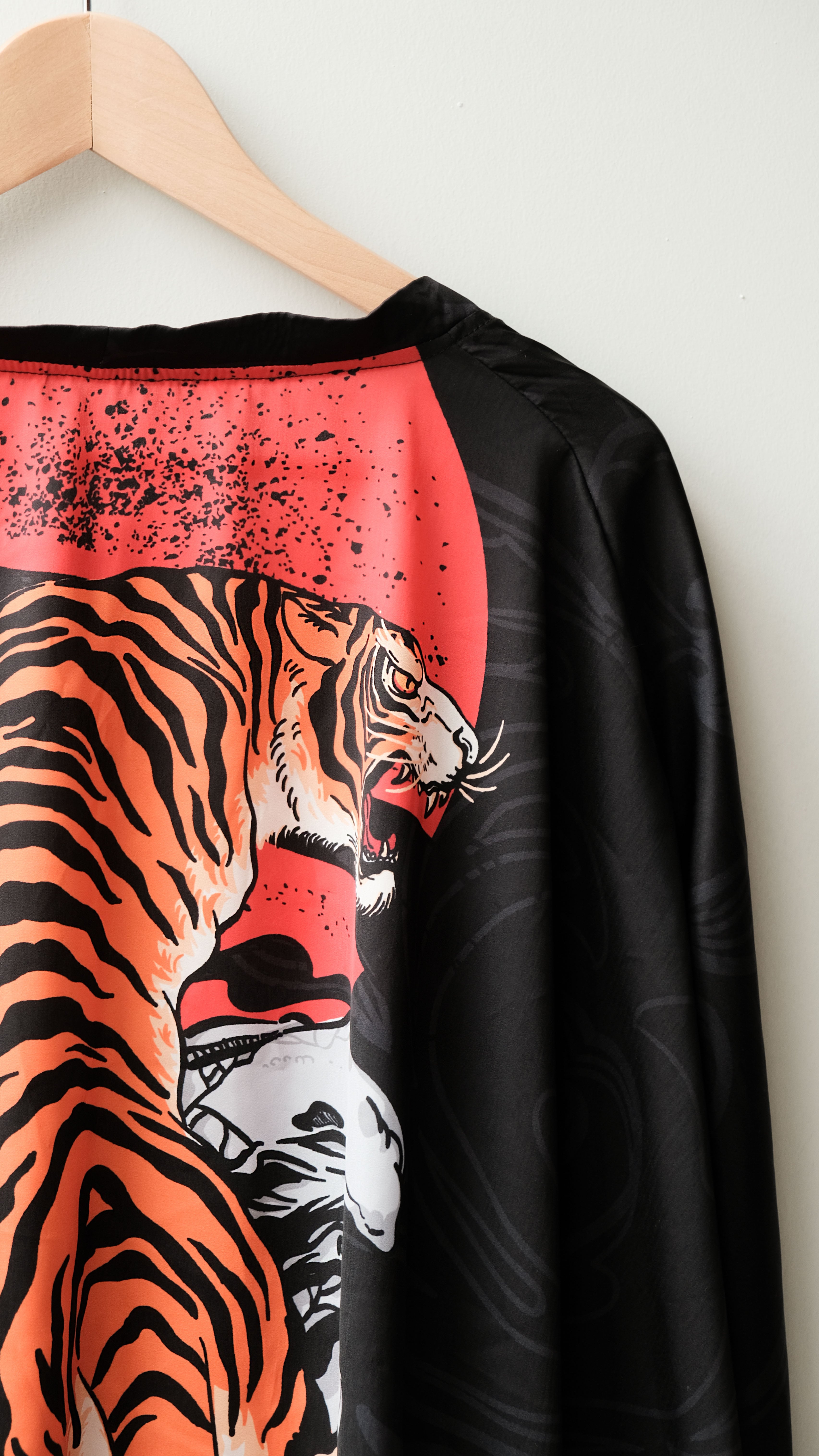 Oversize Saten Kimono - Tiger - Beyaz