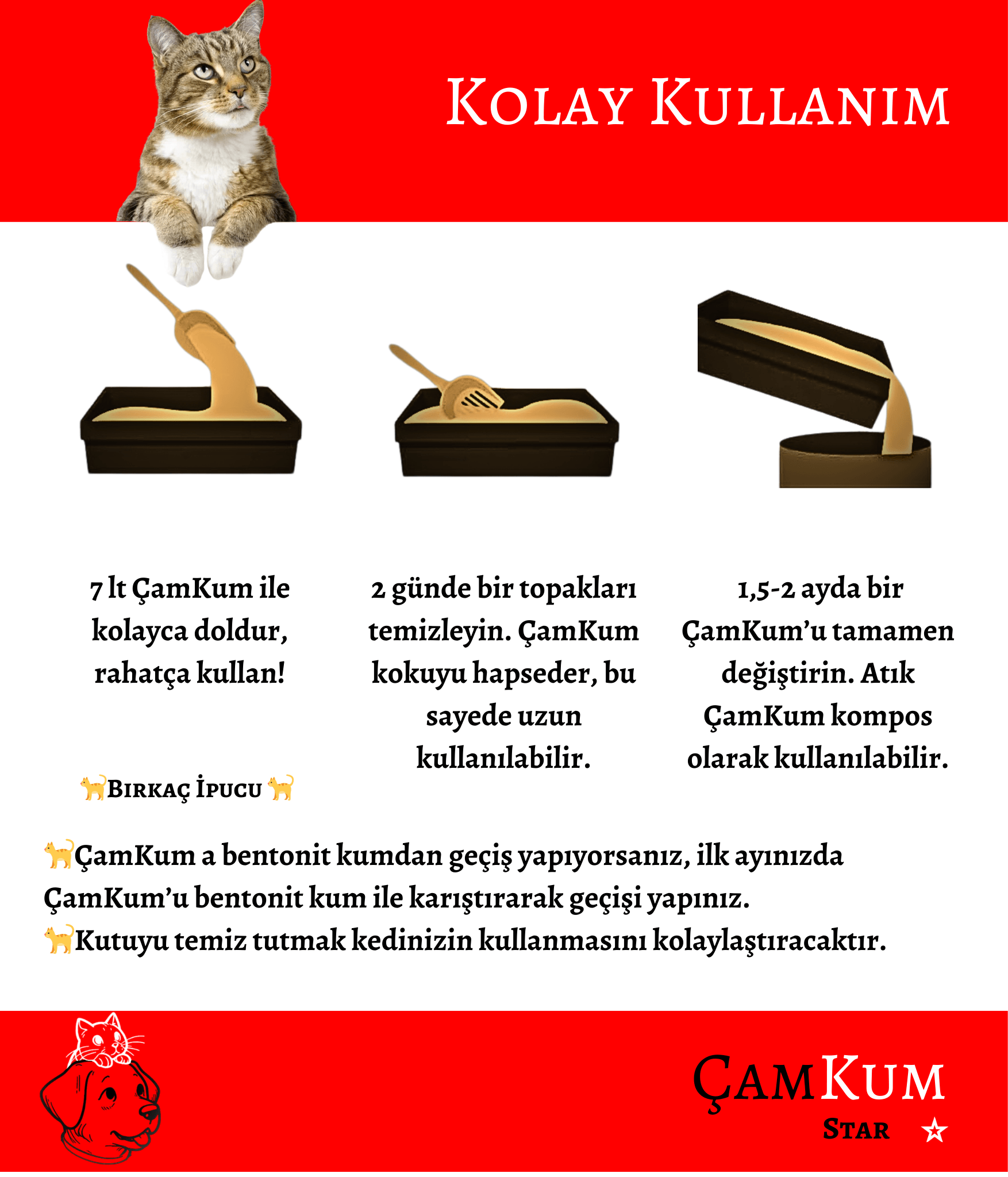 ÇamKum Furry Star Tozsuz ve Topaklanan Doğal Kedi Kumu 10 lt