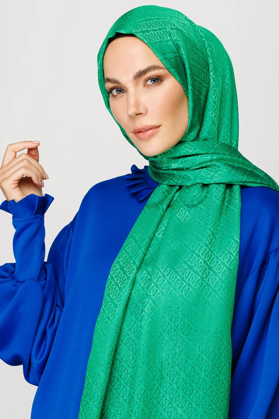 Benetton Yeşili Forever Desen Parlak Jakar Şal