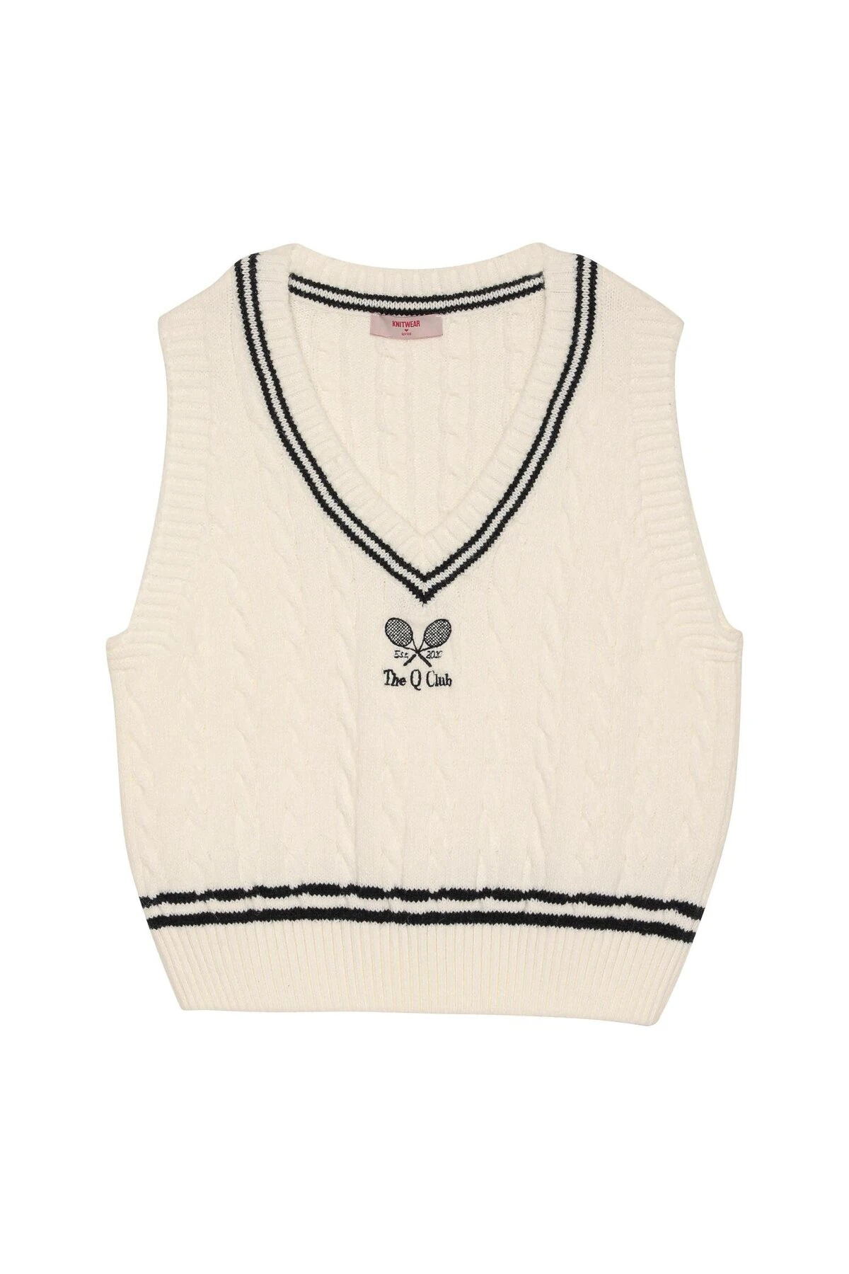 Quzu Önü Nakışlı V Yaka Yelek Ekru