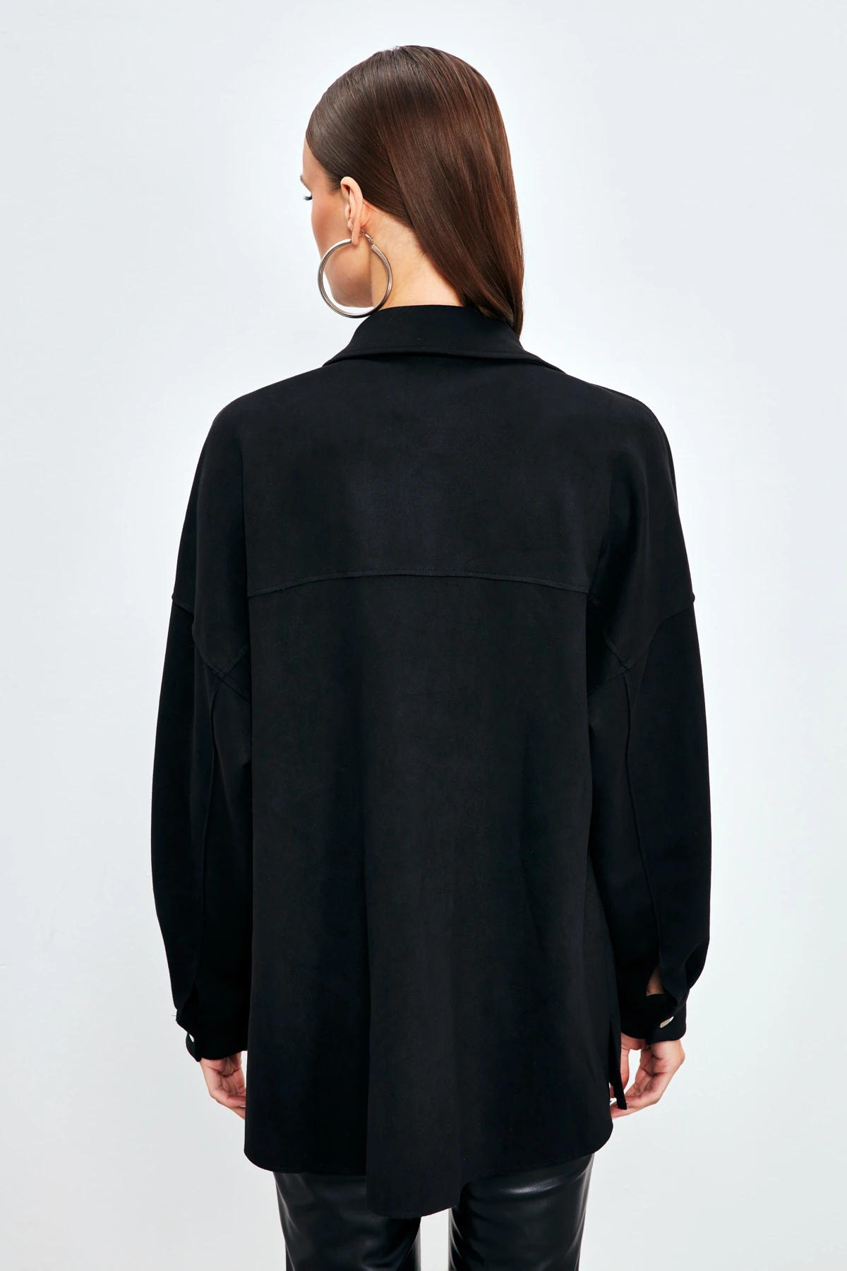 Cepli Salaş Süet Ceket Gömlek - Siyah