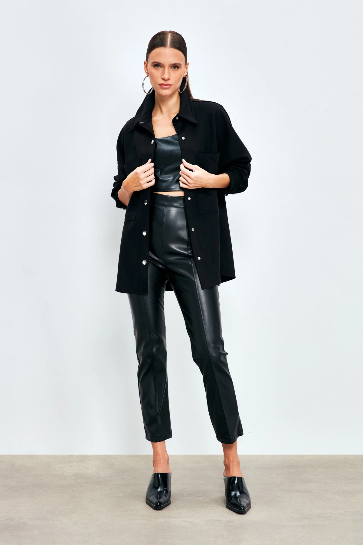 Cepli Salaş Süet Ceket Gömlek - Siyah