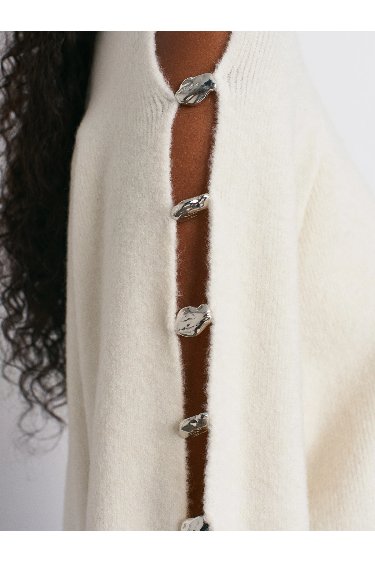 10810 Yün Karışımlı Aksesuar Detaylı Triko Kazak-Ekru