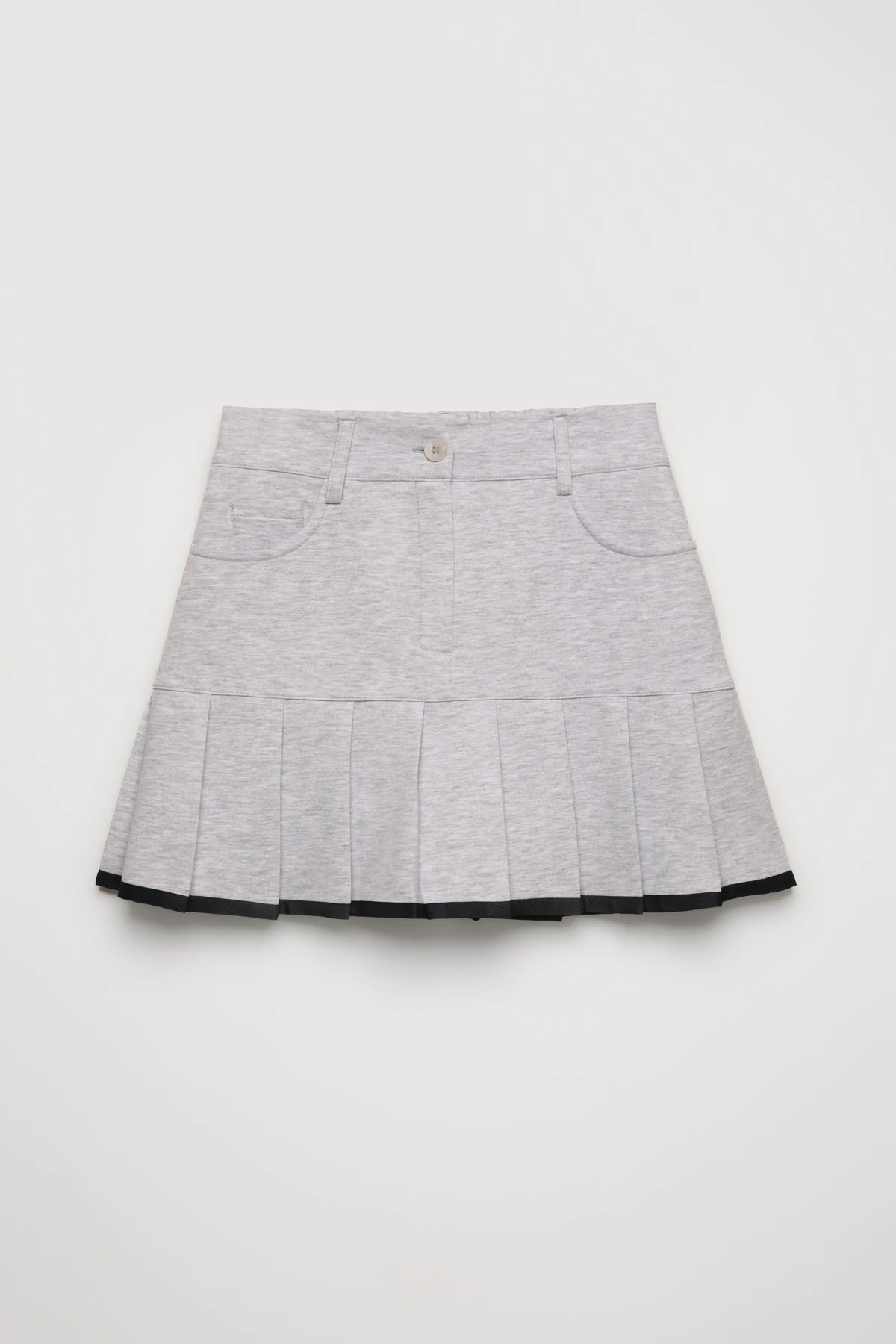 Quzu Biye Detaylı Pileli Mini Etek Gri