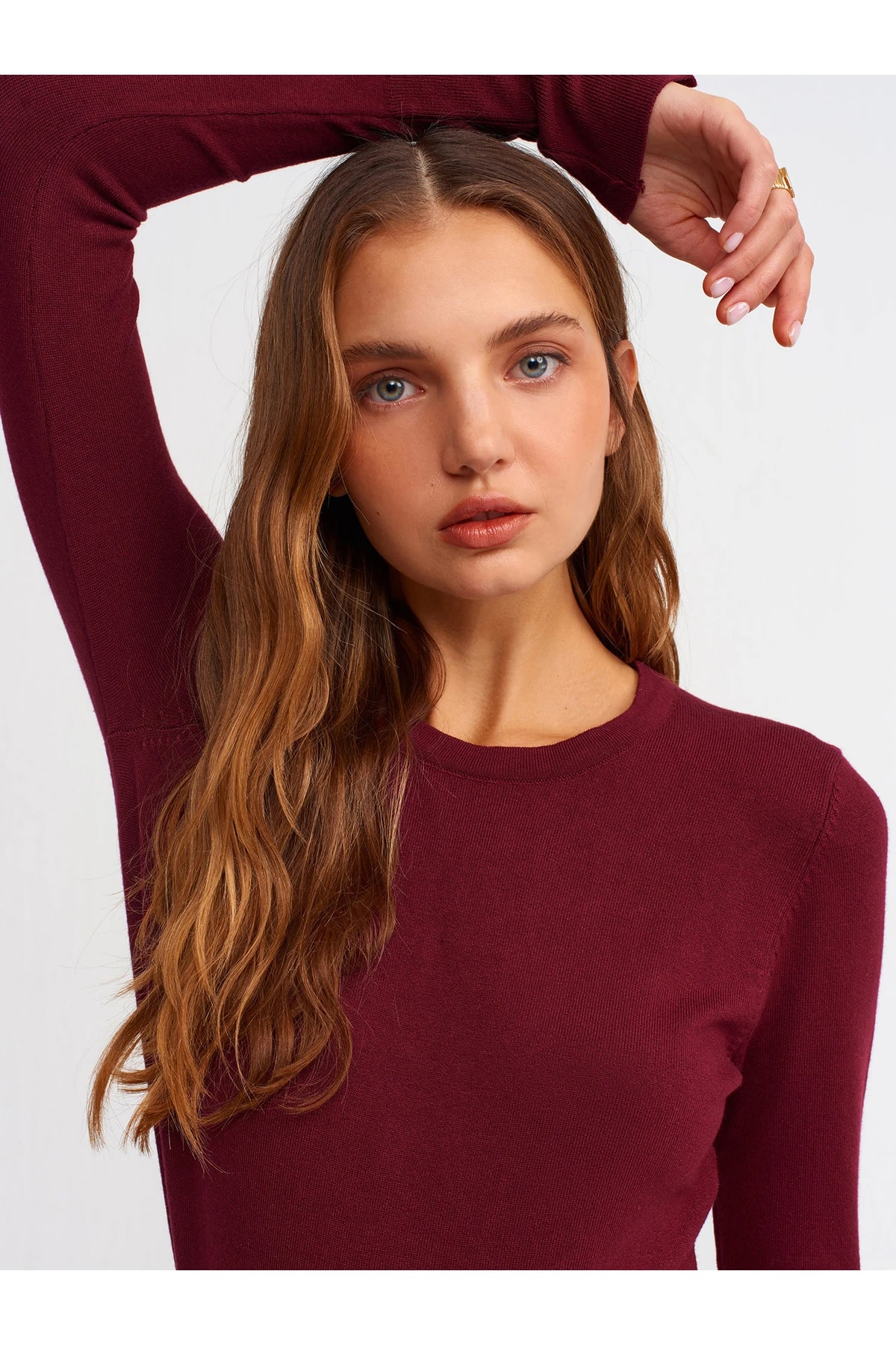 1267 Bisiklet Yaka Kol Ortası Droplu Kazak-bordo