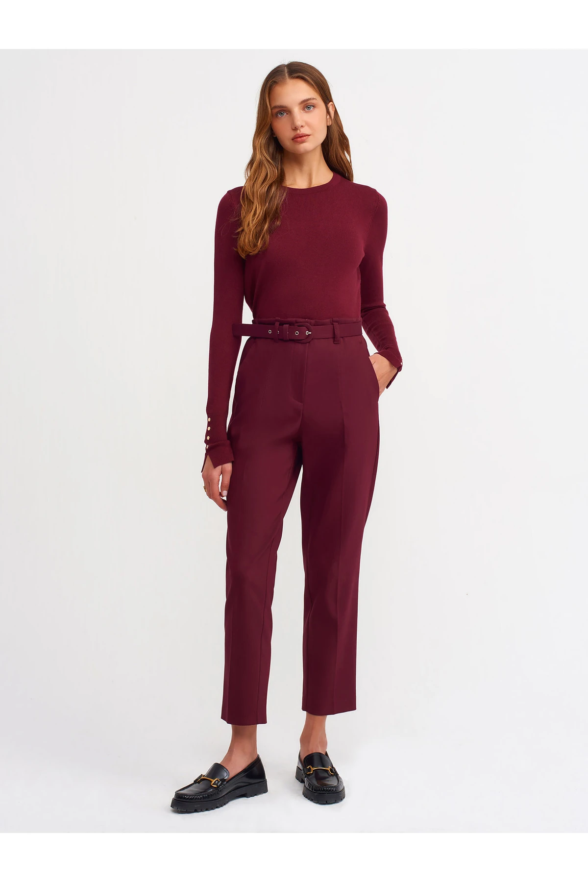 1267 Bisiklet Yaka Kol Ortası Droplu Kazak-bordo