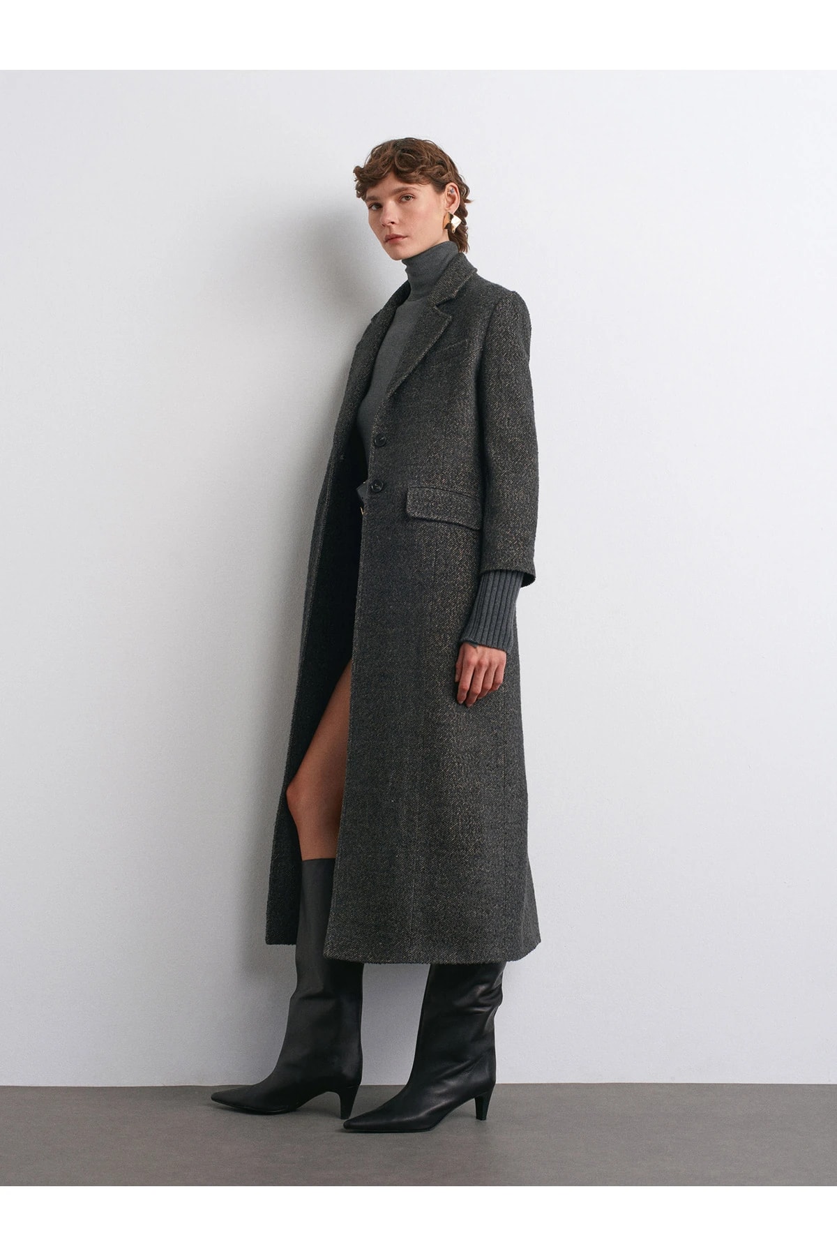 65478 Triko Kol Detaylı Kaban-Antrasit