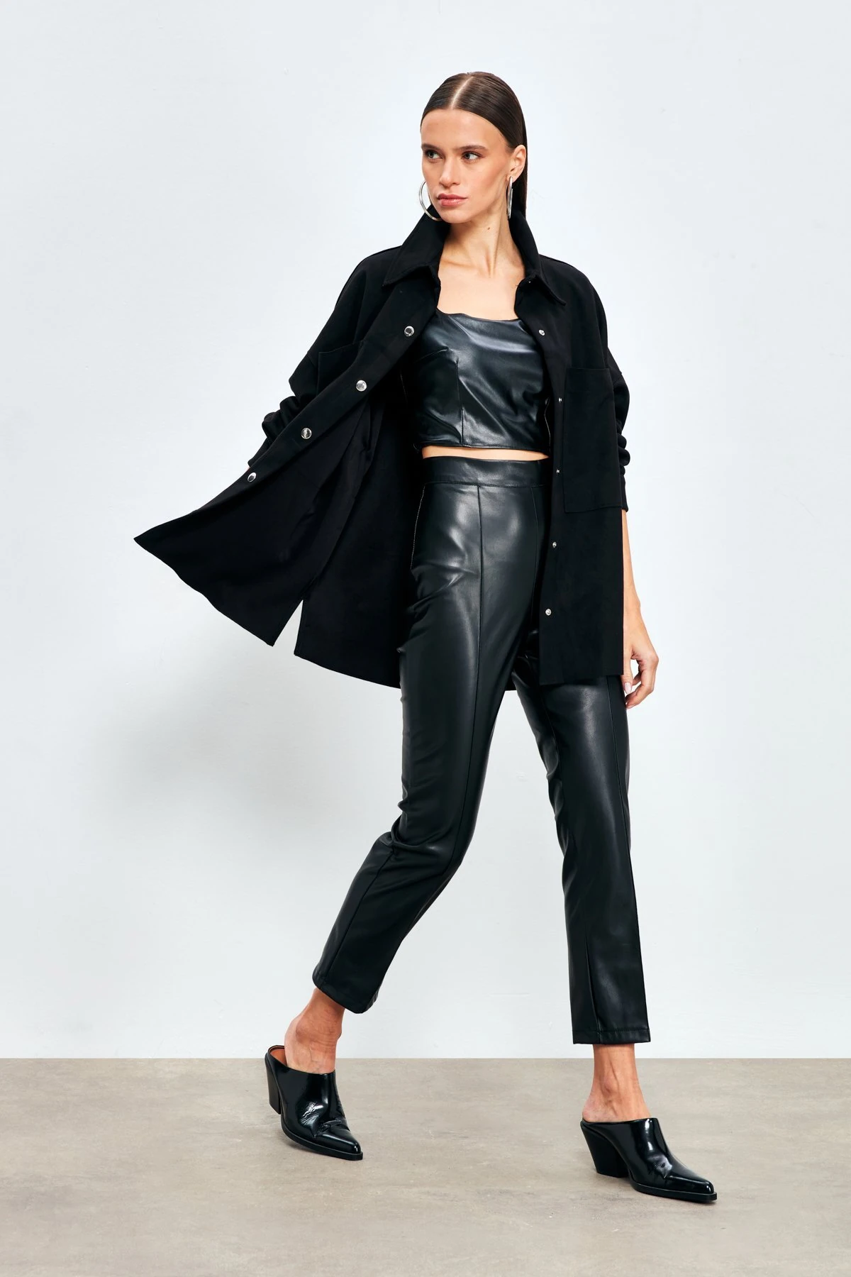 Cepli Salaş Süet Ceket Gömlek - Siyah