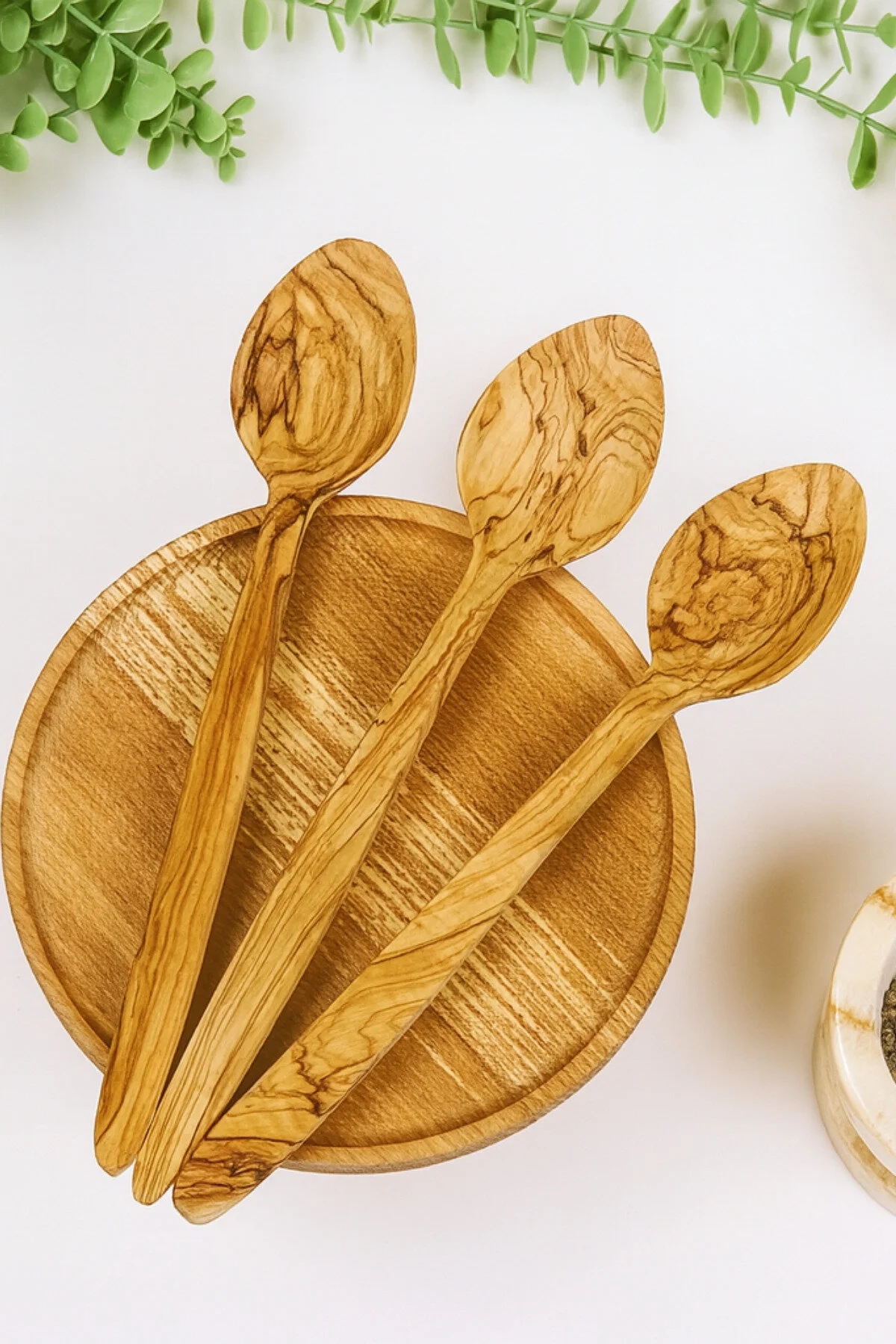 Adaşifa Zeytin Ağacı El Yapımı 3 Parça Tahta Kaşık Seti Büyük Boy