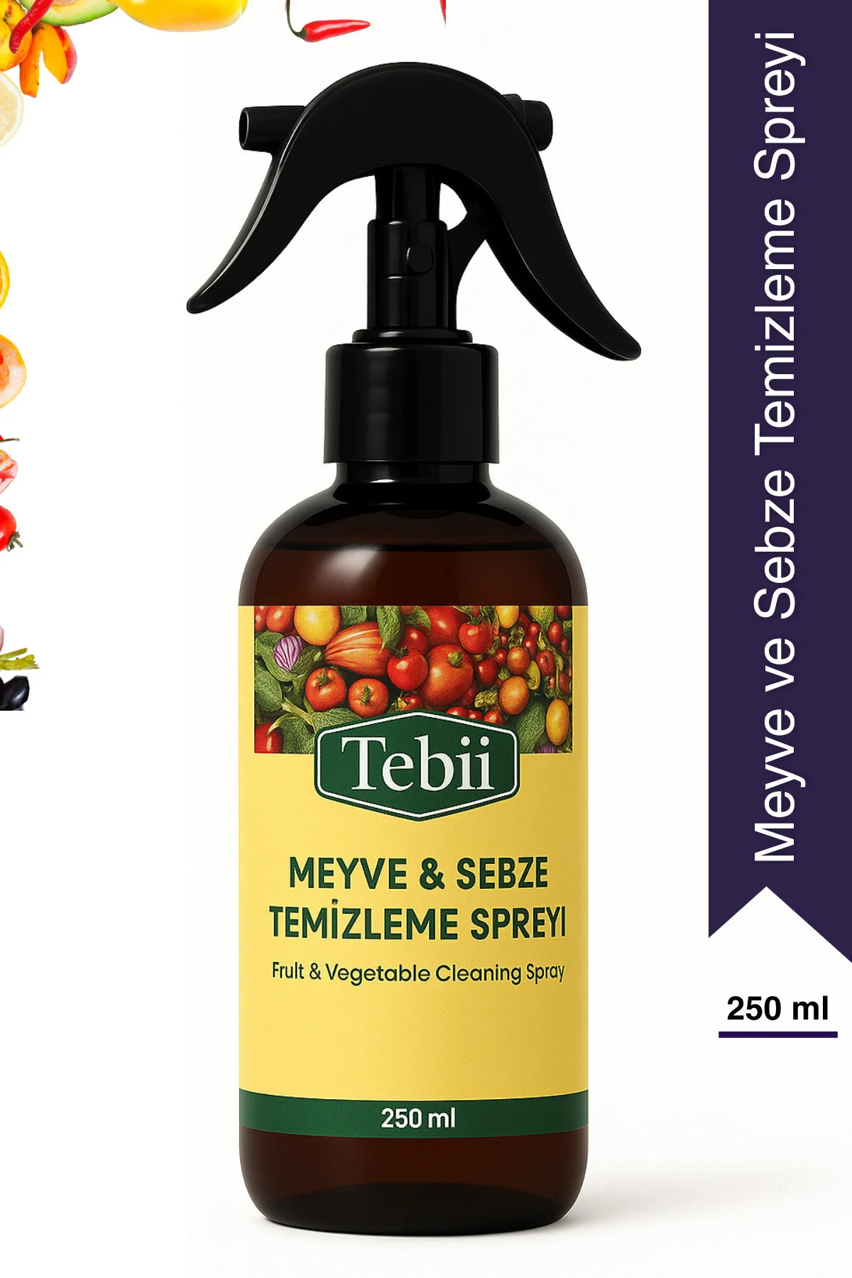 Tebii Meyve Ve Sebze Temizleyici Sprey 250 ml – Doğal Pestisit Temizleyici