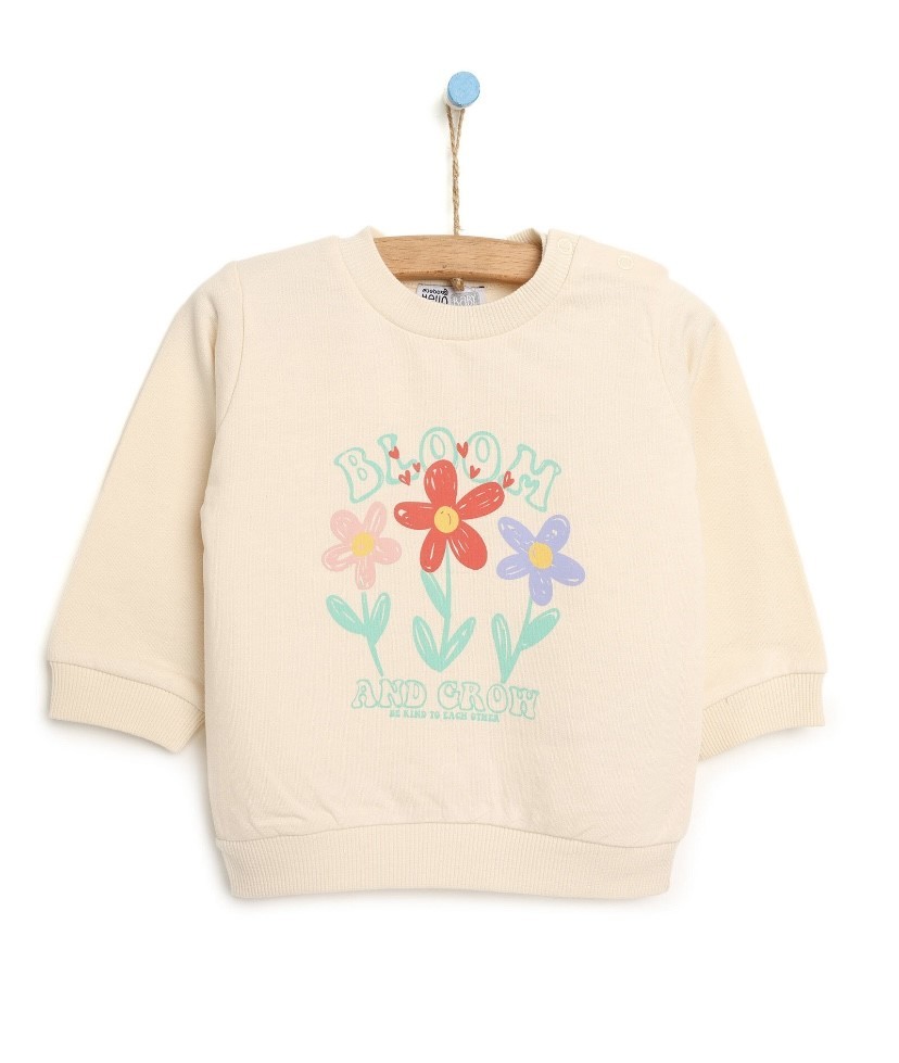 Basic Flower Patterned Baby Girl Sweatshirt- Deesha