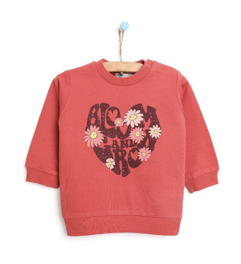 Basic Heart and Flower Patterned Girl Sweatshirt -deesha