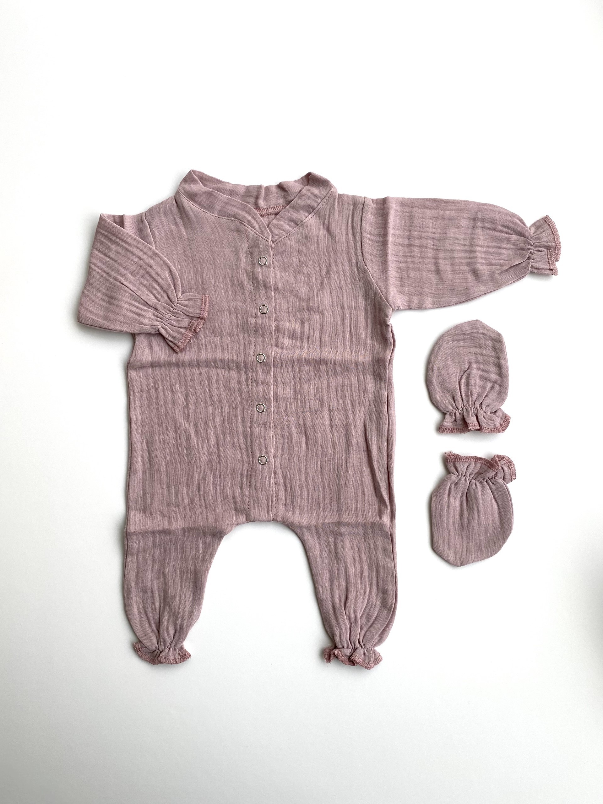 Newborn 100 %Cotton Muslin Jumpsuit & Gloves - Deesha