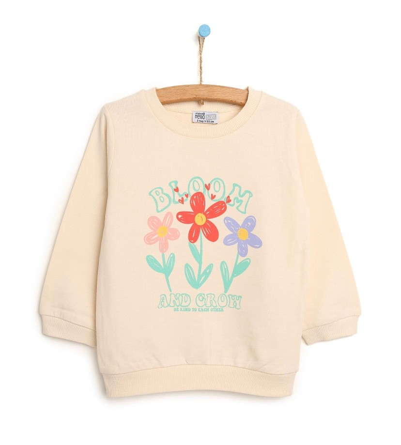 Basic Çiçek Desenli Kız Bebek Sweatshirt- Deesha