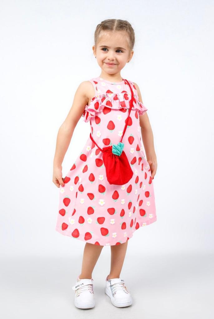 Strawberry And Daisy Pattern Bag Girl Dress - Deesha